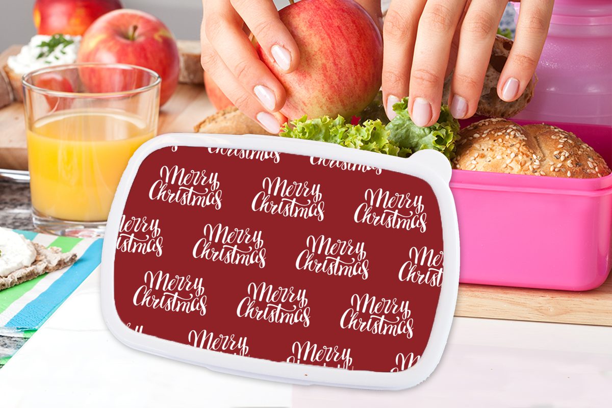 Lunchbox Weihnachten - Kunststoff, Brotdose Kunststoff Rot Mädchen, MuchoWow Zitate rosa für - Kinder, (2-tlg), Weiß, Brotbox Erwachsene, Snackbox, - Muster -