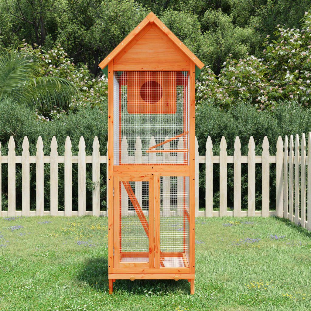 vidaXL Voliere, Braun 60x58,5x160 cm Massivholz Kiefer