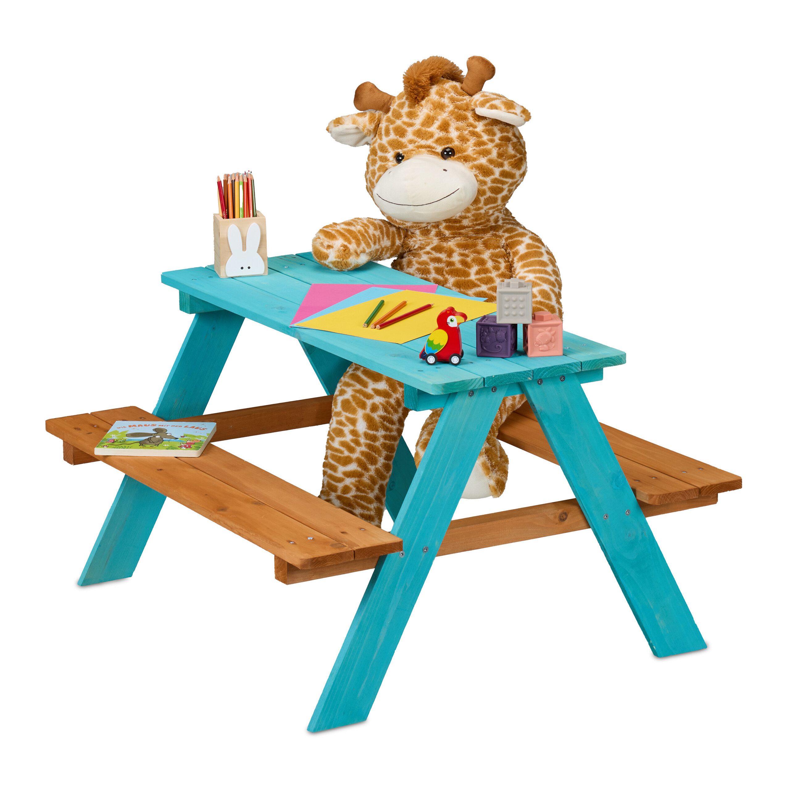 relaxdays Garten-Kindersitzgruppe Kindersitzgarnitur aus Holz, (3-tlg), blau