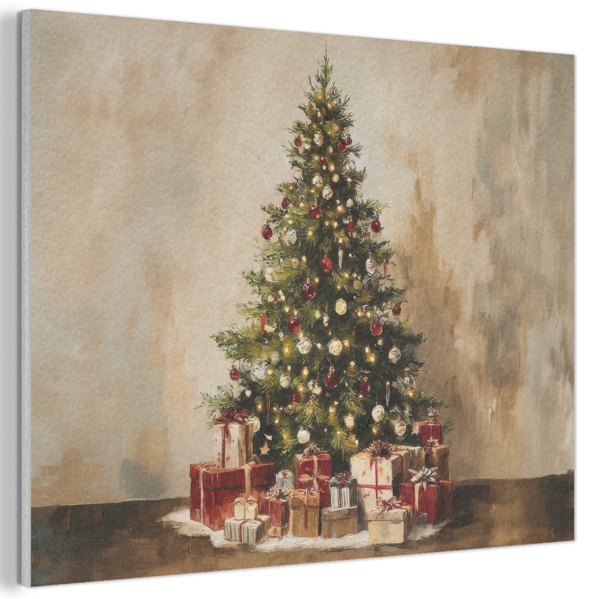 MuchoWow Gemälde Weihnachtsbaum - Geschmückt - Farbenfroh, Fotodruck (1 St), Akustikbilder Schallabsorber, Wandpaneele, Akustikpaneele 70x50 cm