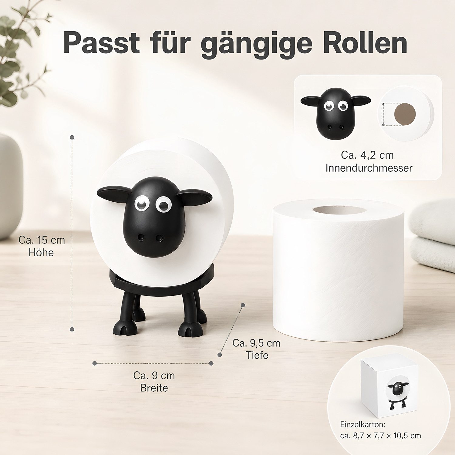 HEYHIPPO Toilettenpapierhalter 5er Set Schaf-Papierrollenhalter– freistehend, bis 4,2 cm, ohne Bohren (Spar-Set, Plastik Papierhalter Schaf-Design, rostfrei & s – Bild 2 von 5
