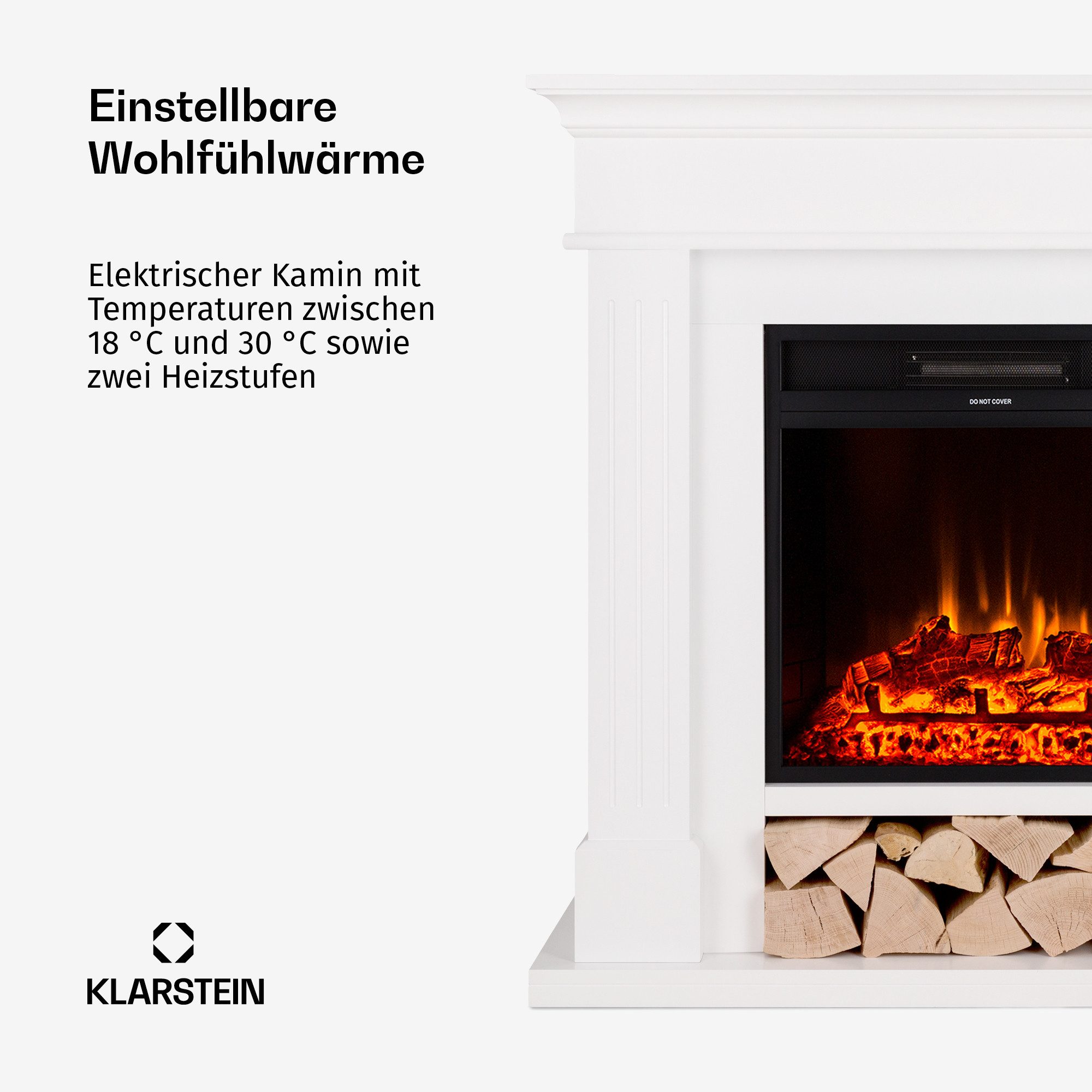 Klarstein Elektrokamin LasPilas, elektrischer Kaminofen mit Heizung LED-Beleuchtung, Timer, Thermostat