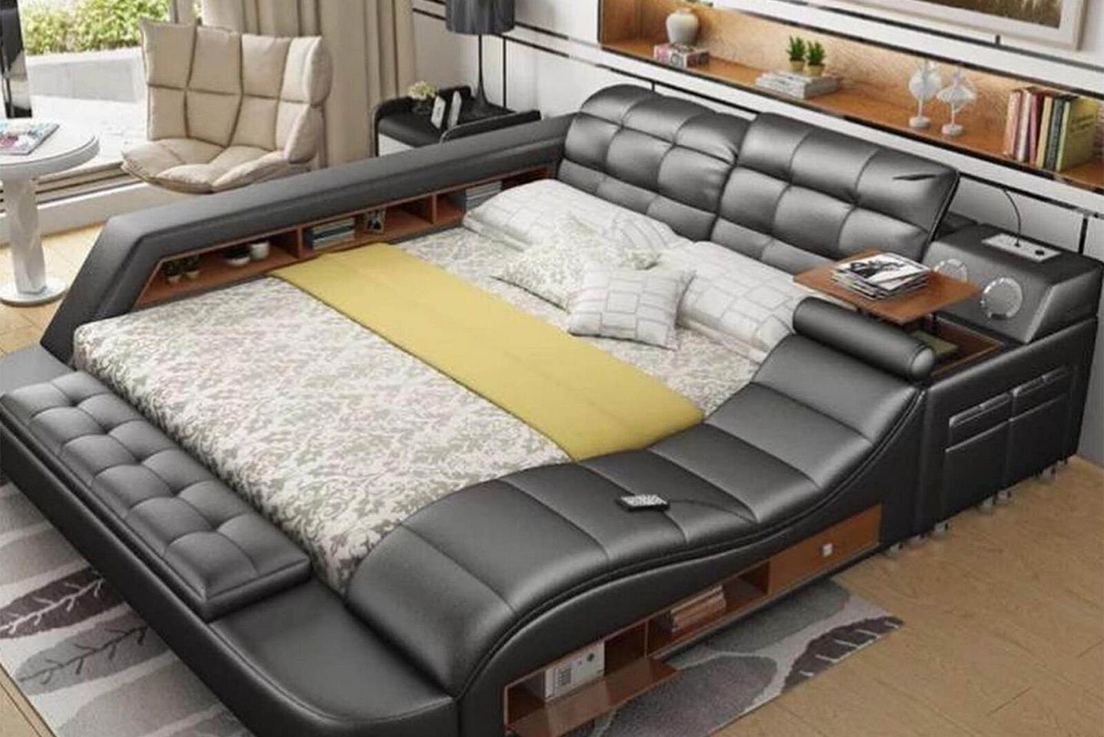 JVmoebel Multimediabett Chesterfield Doppel Luxus Design Bett 180x200 Multifunktionsbett Neu (1-tlg., 1x Bett ohne Couchtisch), Made in Europa Schwarz