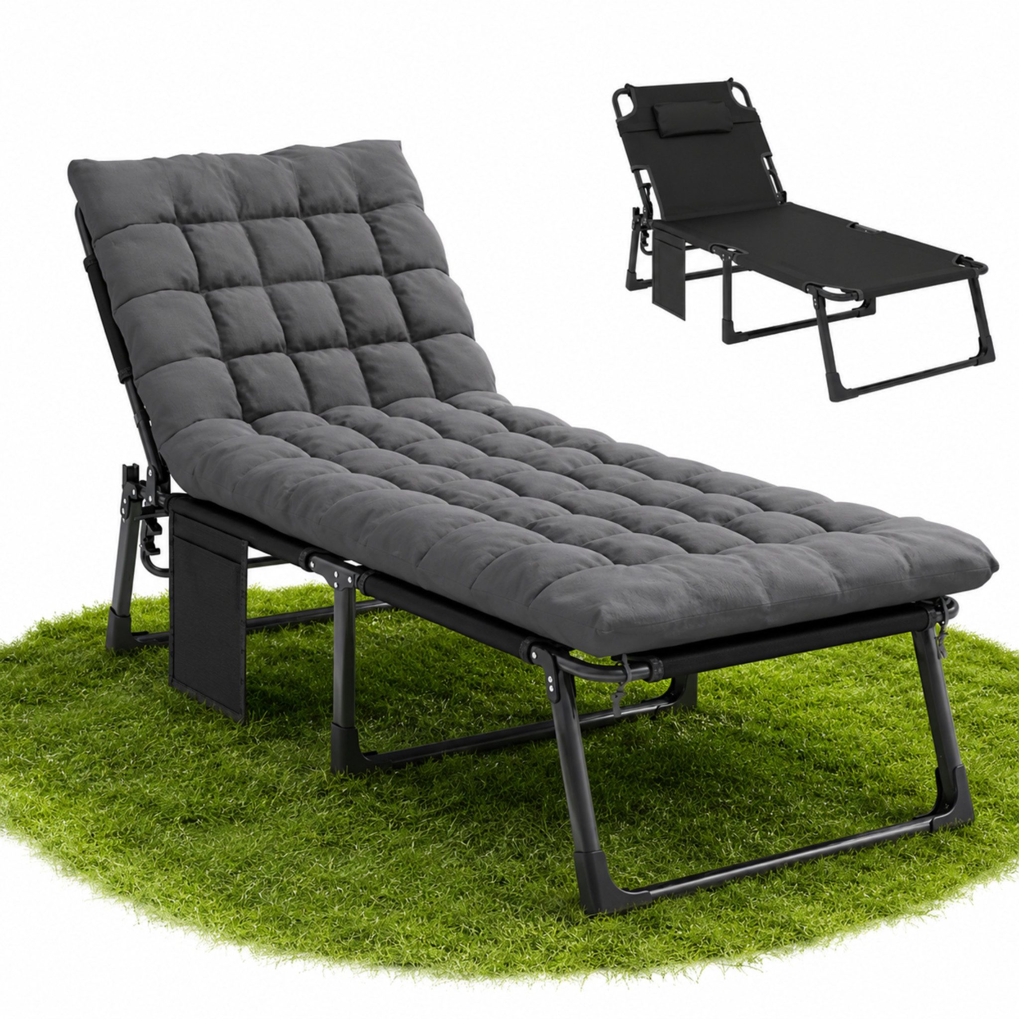 Norvéa Home Gartenliege Klappbett faltbar Gästebett Campingliege verstellbar 150kg, Komplett-Set, Faltbar, verstellbar, gepolstert, stabil, platzsparend