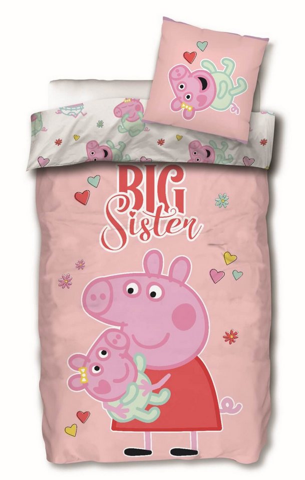SkyBrands Bettwäsche Peppa & Evie - Wende-Bettwäsche-Set, 135x200 & 80x80, Peppa Wutz Pig, Baumwolle, 100% Baumwolle
