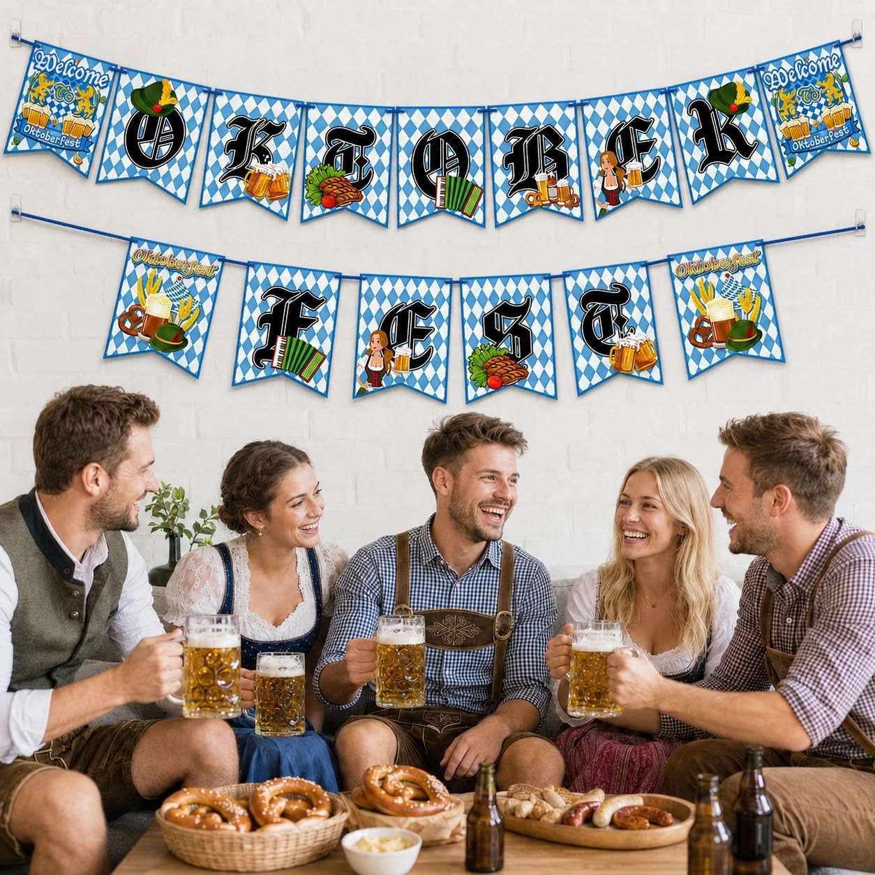 FELIXLEO Flagge 15 Stück Oktoberfest Girlande Bayern Partydeko Blau Weiß Set (1-St)