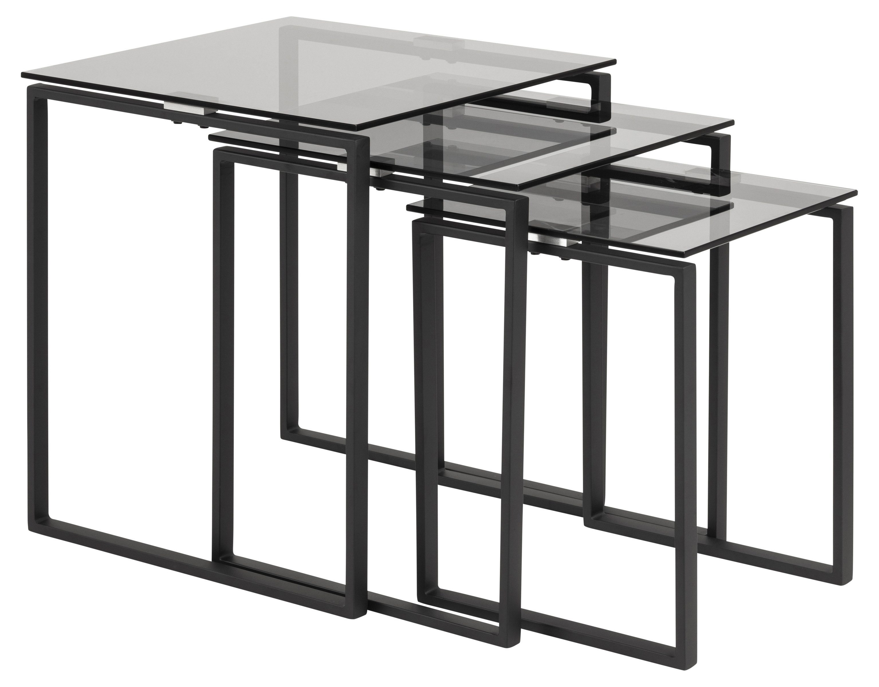 ACTONA GROUP Satztisch (3-teilig) in Grau, Glas, Stahl - 50x55x50cm (BxHxT) (3-teilig, Einzelmaße: 50x50x55 cm, 43x43x50 cm, 36x36x45 cm)