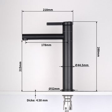 aihom Waschtischarmatur Waschtischarmatur Schwarz Hoch 360° Drehbar Mischbatterie Waschbecken Armatur Wasserhahn Bad Edelstahl