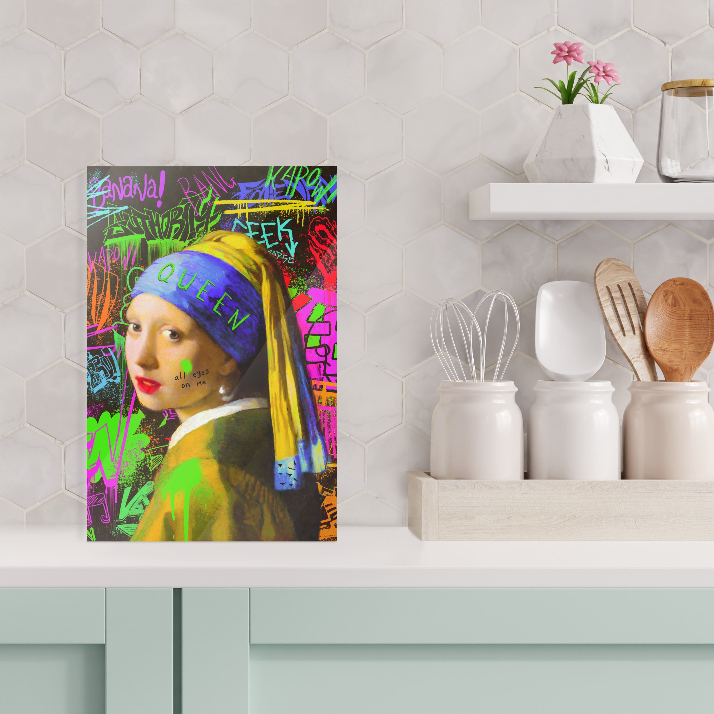 - - St), Foto - Glas auf Wandbild Bilder Vermeer dem - Johannes Perlenohrring Mädchen mit (1 Das Glasbilder Wanddekoration Acrylglasbild MuchoWow auf - Glas Neon,