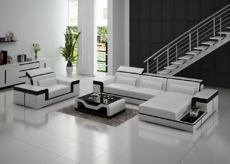 JVmoebel Ecksofa, Wohnlandschaft Ecksofa L-Form Sessel Set Modern Sofa Leder Couch 2tlg. Grau/Schwarz