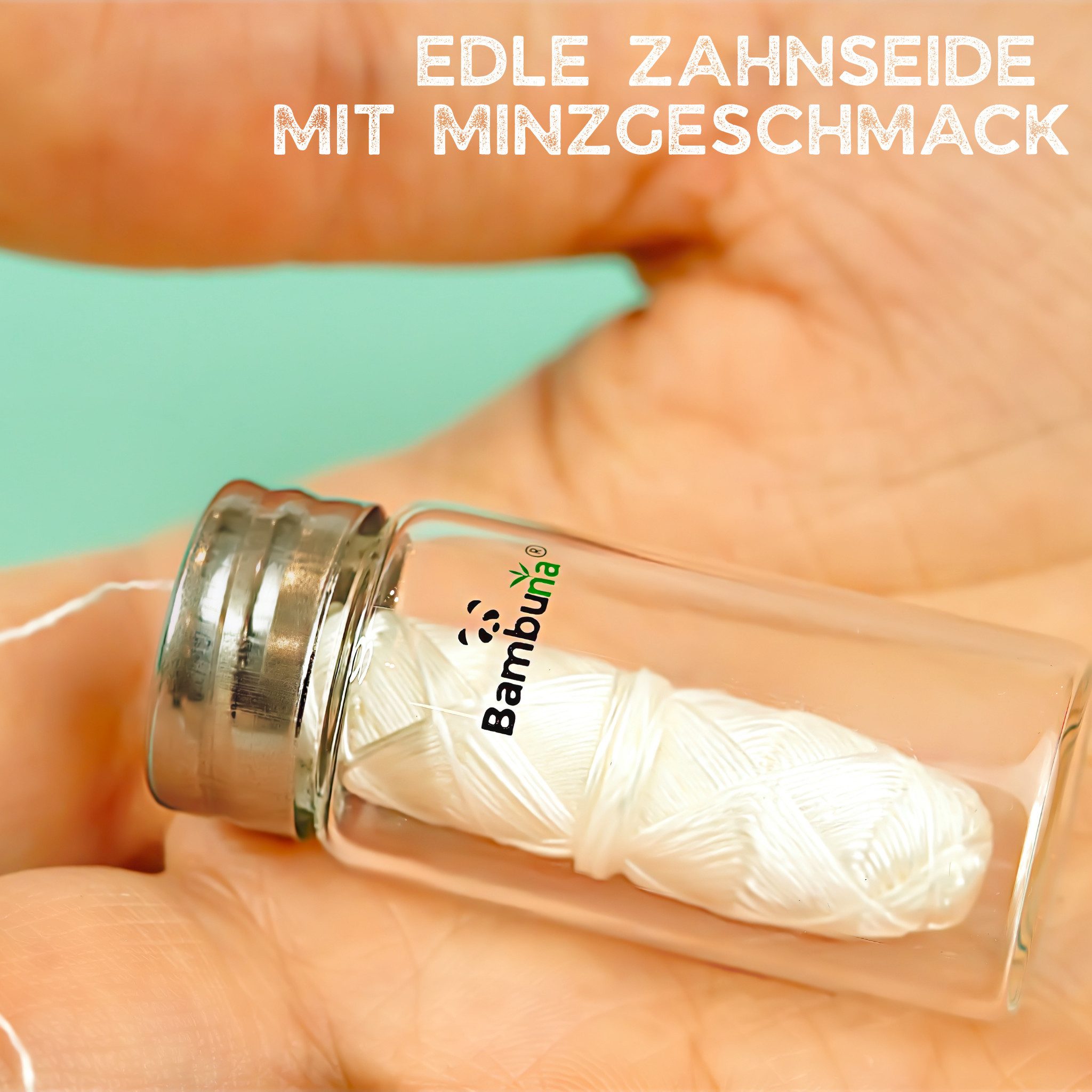 Bambuna Zahnseide im Glas mit Minzgeschmack 30m - vegane Zahnseide aus Maisstärke -, (Spar-Set, 2-St), Überzug mit Candellilawachs und Minze