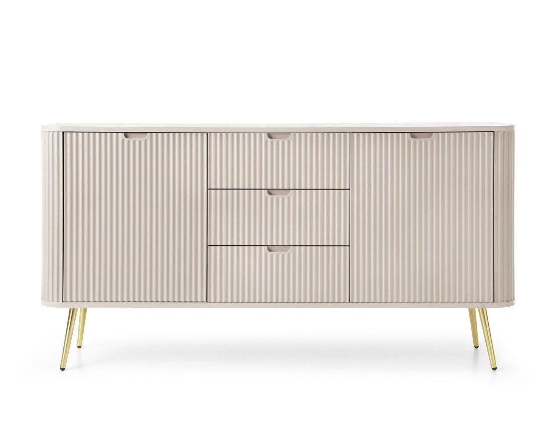 Deine Möbel 24 Kommode MODERNO Breite Kommode 168 cm Weiß Schwarz Beige Caschmir Gold (Set, 3 St., Wohnzimmer 168 cm breit), geräumig MDF Laminatplatte geriffelte Fronten