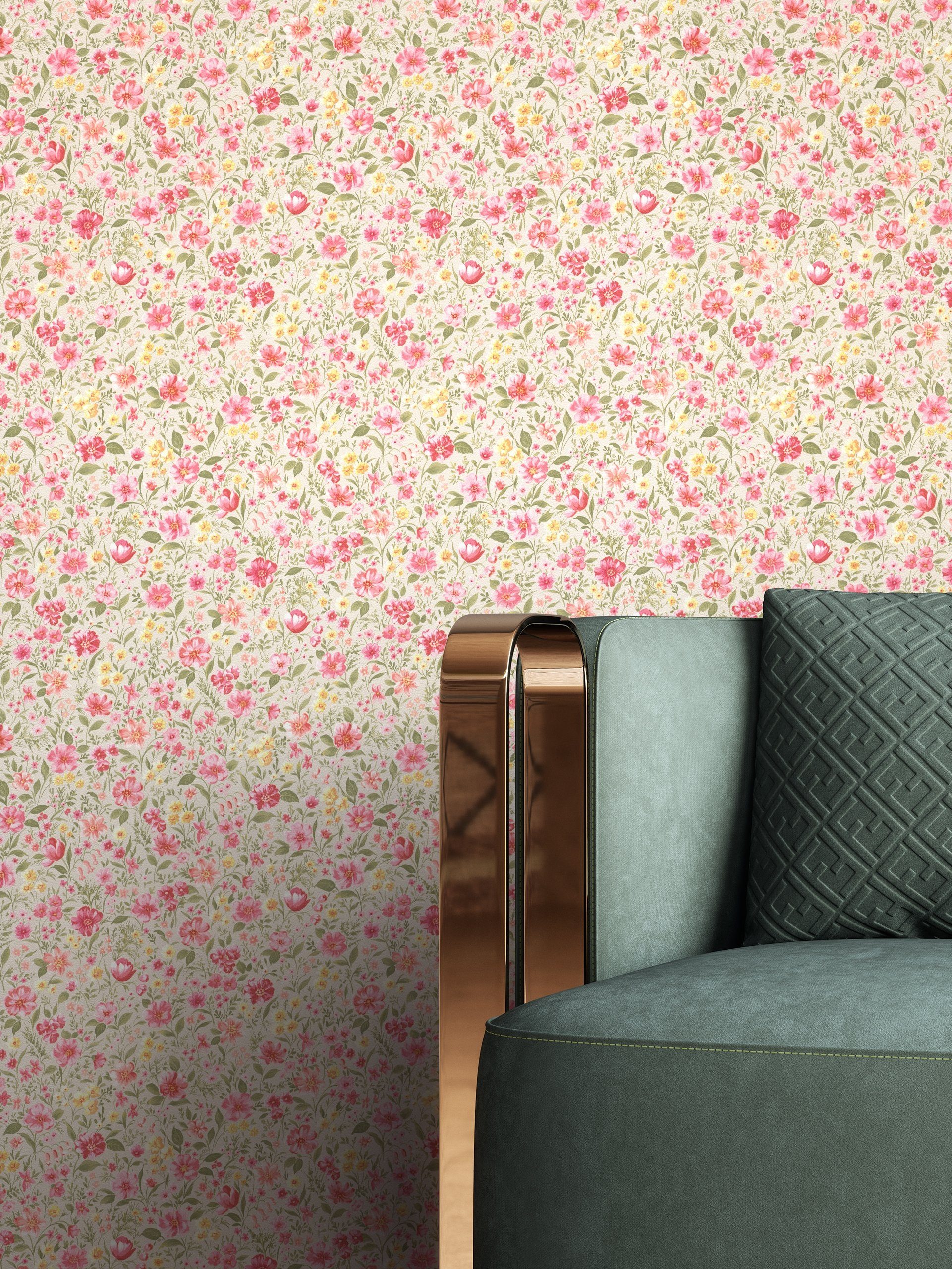Newroom Vliestapete, Beige Tapete Landhaus Blumen günstig online kaufen