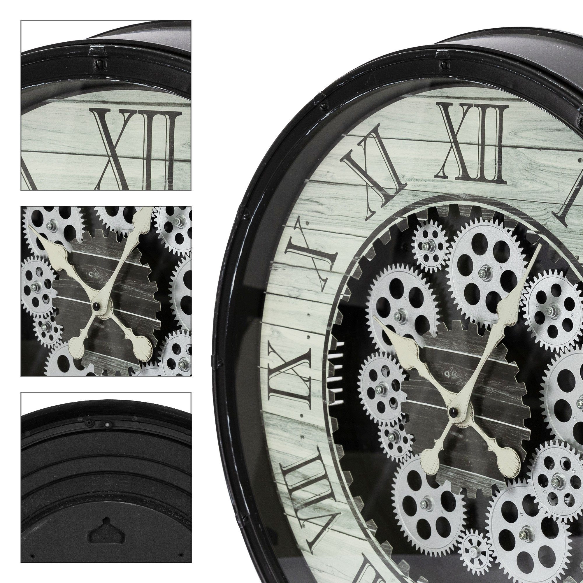 Uhr Leise Römische Design Industriell Ø48cm ECD Zahlen Wanduhr Uhr Analoge) MDF-Holz Schwar Dekor Germany (Rund Dekorative