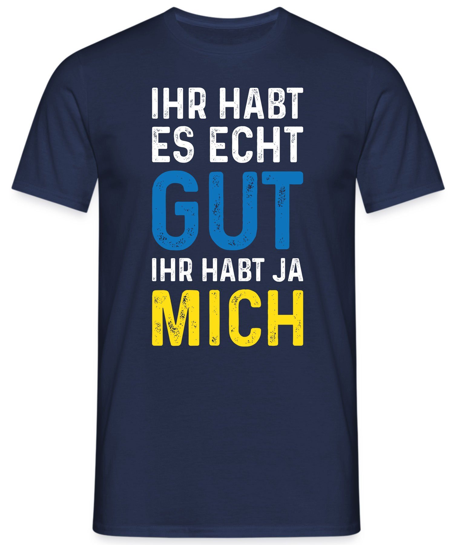 Quattro (1-tlg) mich ja Lustiger Statement Blau Ihr Herren T-Shirt habt Navy Spruch Kurzarmshirt Formatee -