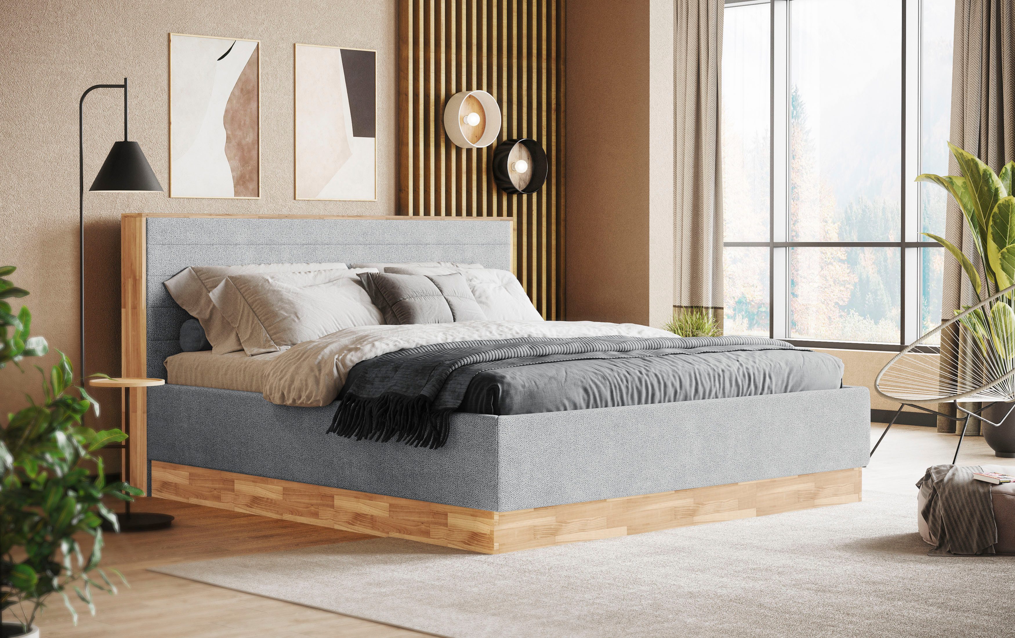 COTTA Polsterbett PESETA inkl. Lattenrost und Stauraum, erhältlich in 160cm & 180cm, mit Echtholzleiste und gepolstertem Kopfteil