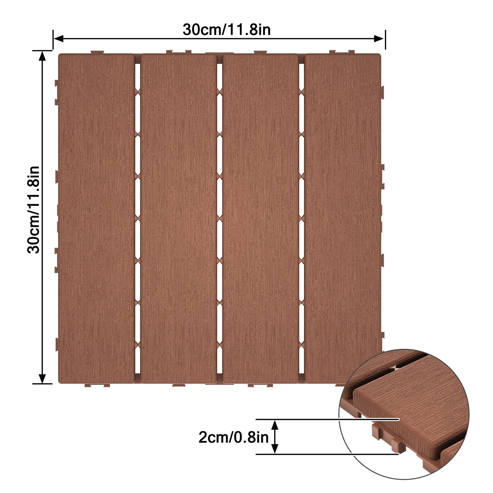 FIVMEN Terrassendielen 30x30cm Fliesen Balkonfliesen Terrassenfliesen in Holzoptik, Braun, (11-St), für Terrassen, Gärten, Schwimmbäder