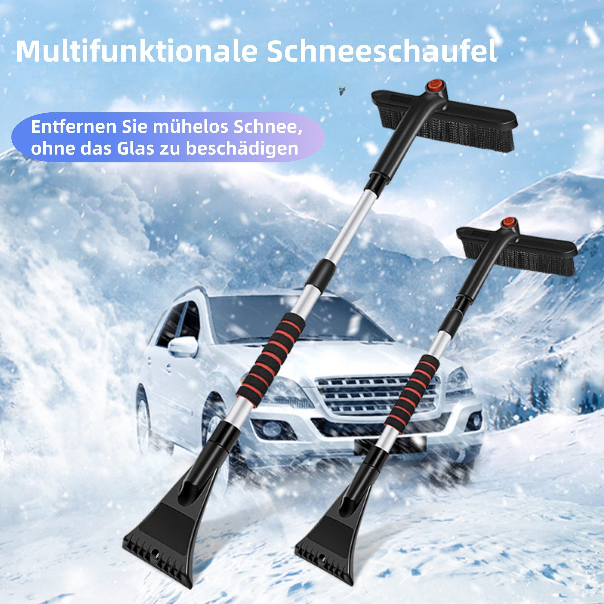 Kityhome Ice Scraper for Cars with Brush, Snow Brush, Telescopic Ice Scraper, Rotatable 66–88 cm Length, EVA Sponge Handle, Non-Slip and Frost-Resistant