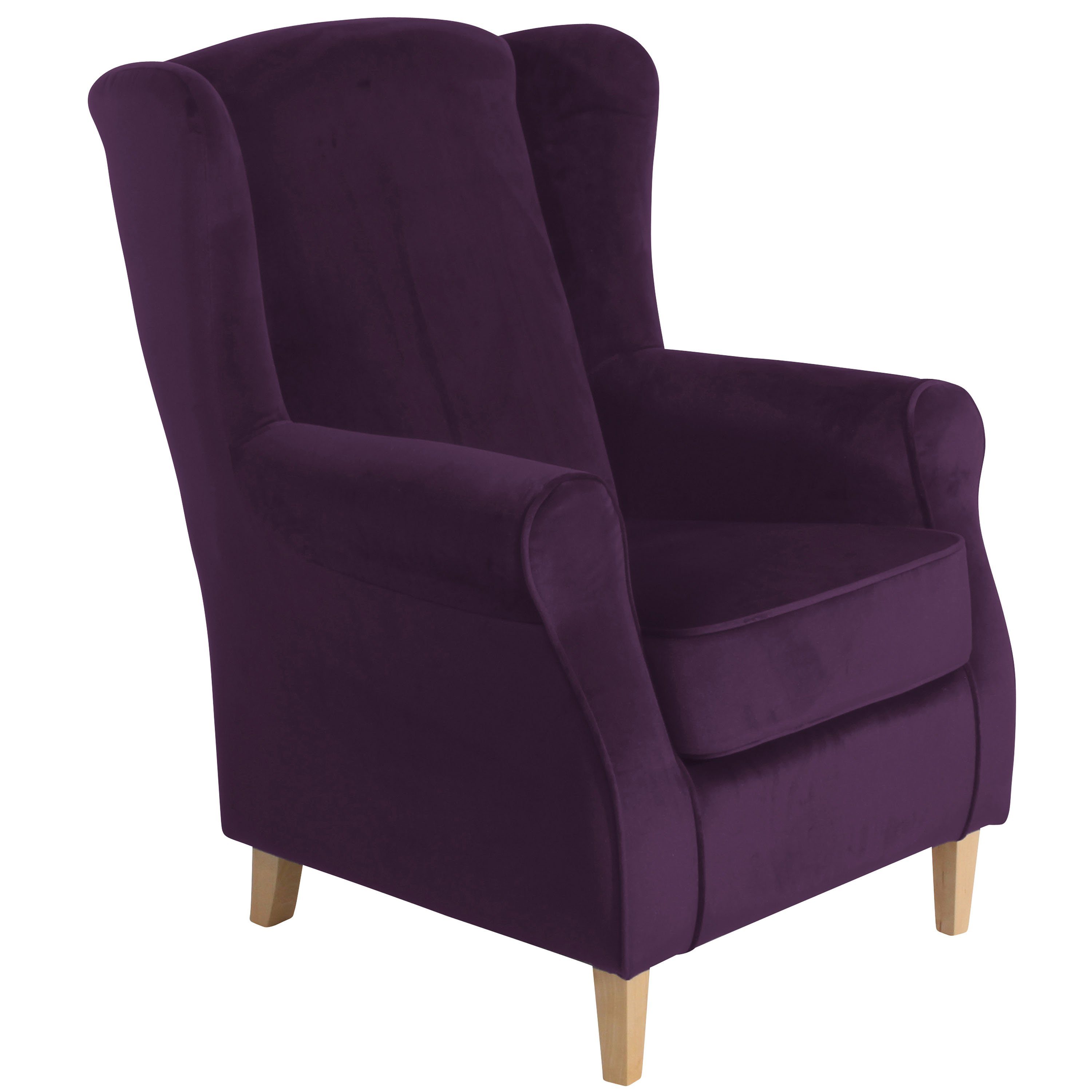 Max Winzer® Ohrensessel Lorris Ohrenbackensessel Samtvelours purple (1 Stück), Made in Germany