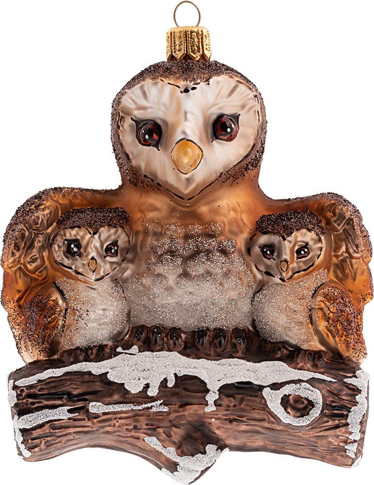 IMPULS Christbaumschmuck, Christbaumschmuck Glas Eule mit Eulenkinder auf Ast 10cm braun