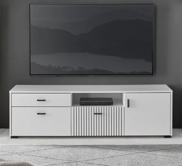 Furn.Design Lowboard Merced (TV Unterschrank in weiß mit schwarz, Breite 150 oder 200 cm), Soft-Close, mit Staboptik
