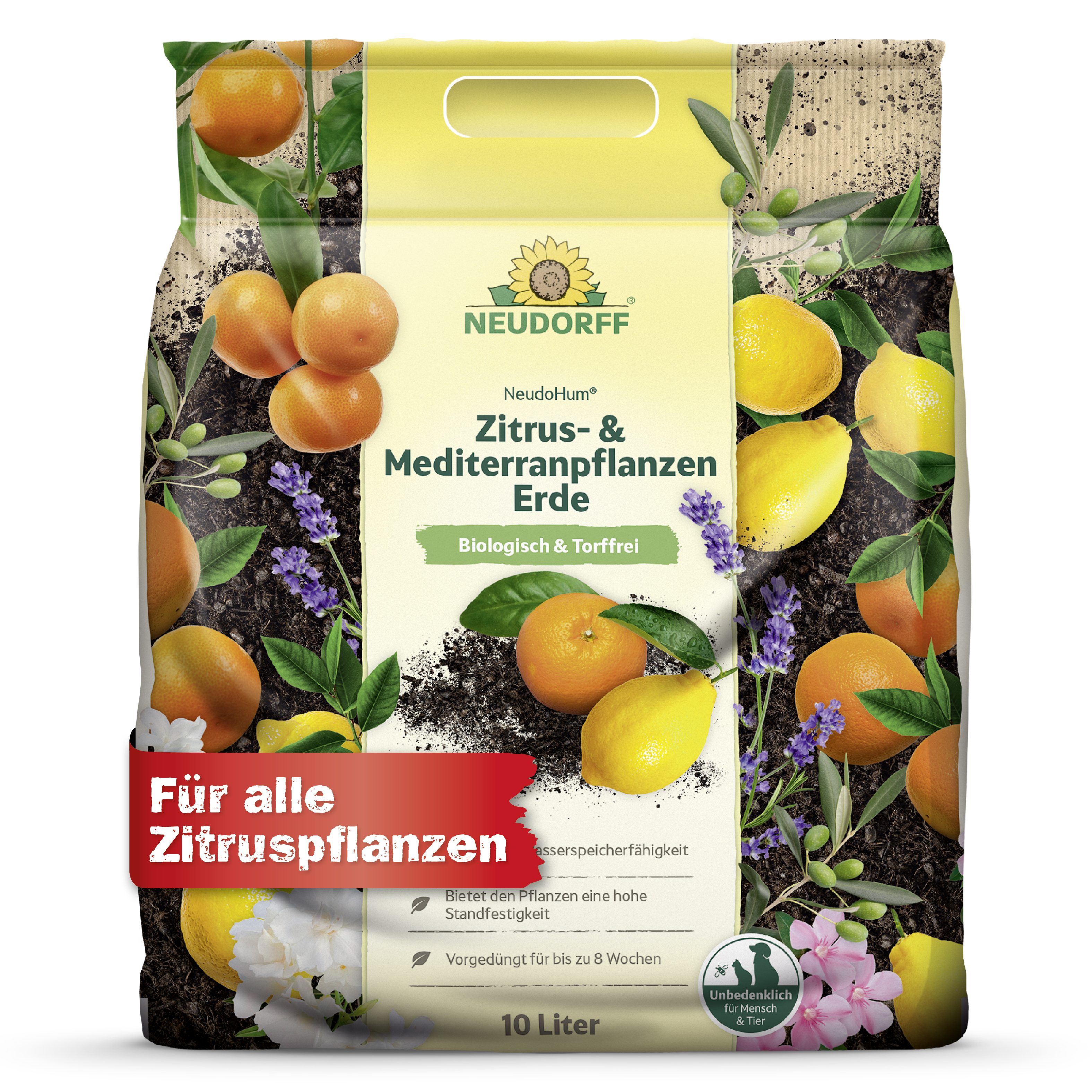Neudorff Blumenerde NeudoHum Zitrus- & MediterranpflanzenErde Zitruserde Palmenerde, mit Organische Grunddüngung, (Einzelartikel, Nimmt Wasser auch nach Trockenphasen schnell wieder auf), Biologisch, torffrei, hohe Standfestigkeit & Wasserspeicherung