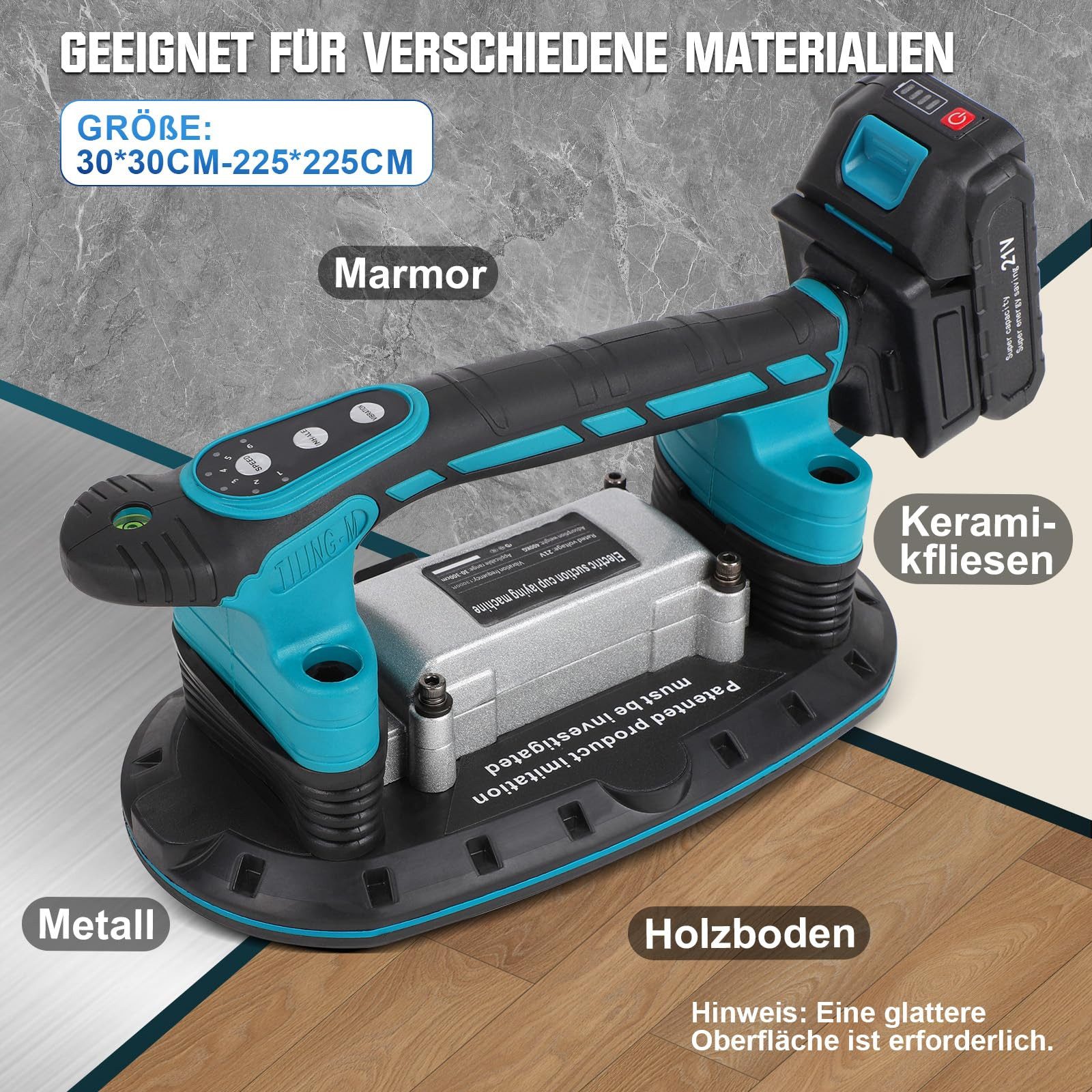 XERSEK Akku-Multifunktionswerkzeug Fliesenvibrator 12000VPM Fliesen Fliesenmaschine, 30-225mm 250KG, Fliesenrüttler Nivelliermaschine Upgrade Saugnapf, 6 Geschw – Bild 4 von 5