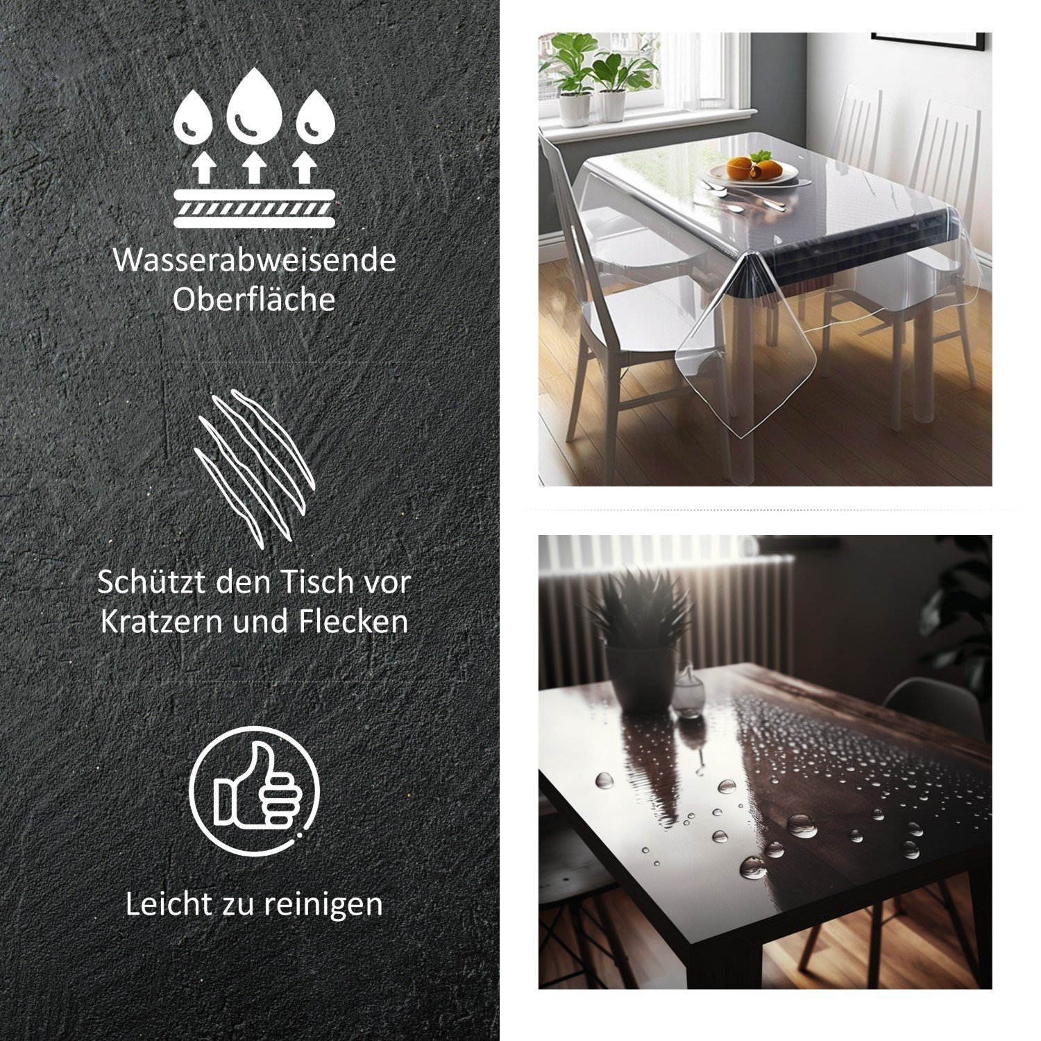 Melody Tischdecke Tischfolie Tischdecke transparent durchsichtig Tischschutz-Folie, Wasserabweisend - Schützen Sie Ihren Tisch vor Kratzern und Flecken – Bild 3 von 5