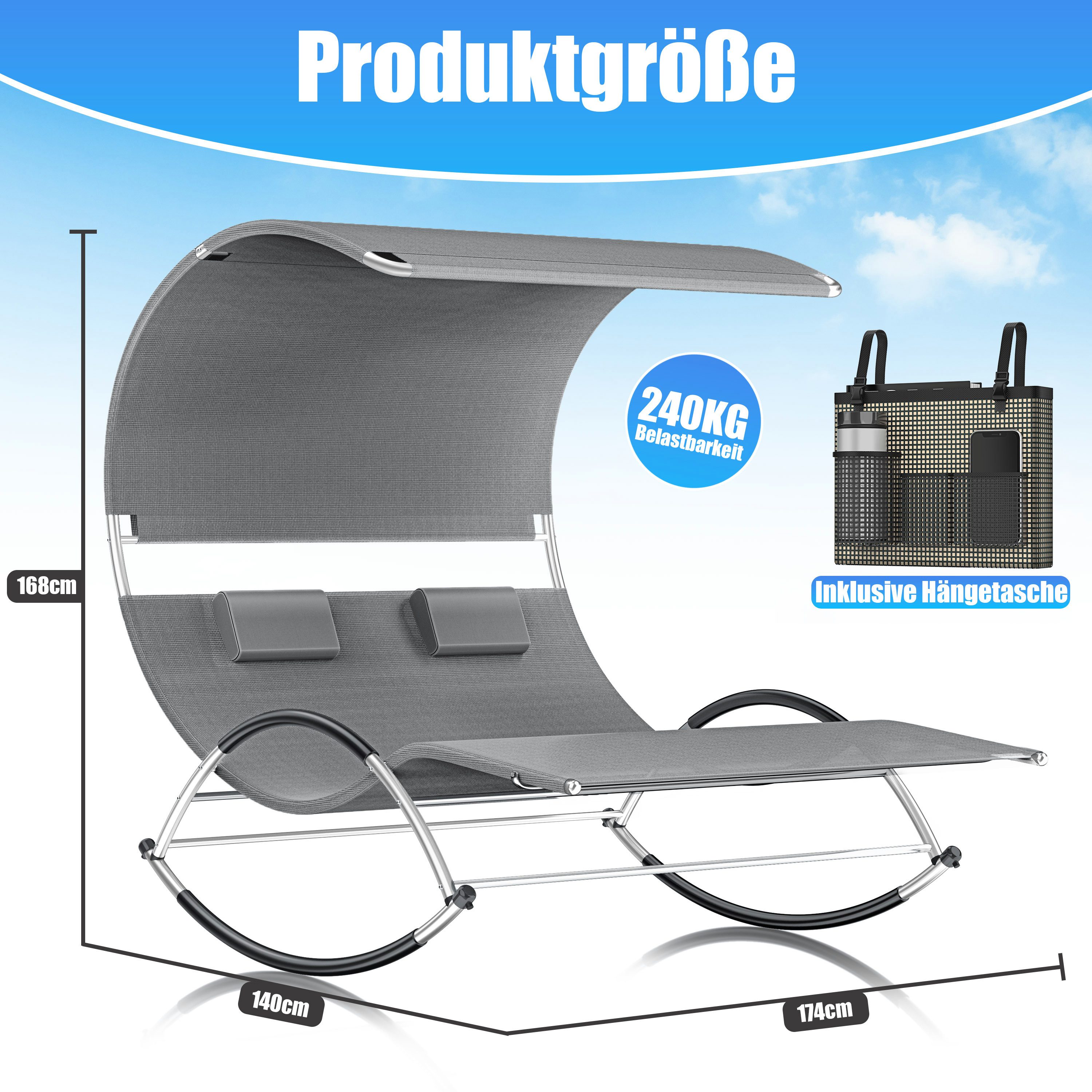 KESSER Gartenliege, Doppelliege Sonnenliege Sonnendach & Kopfkissen, Relaxl günstig online kaufen