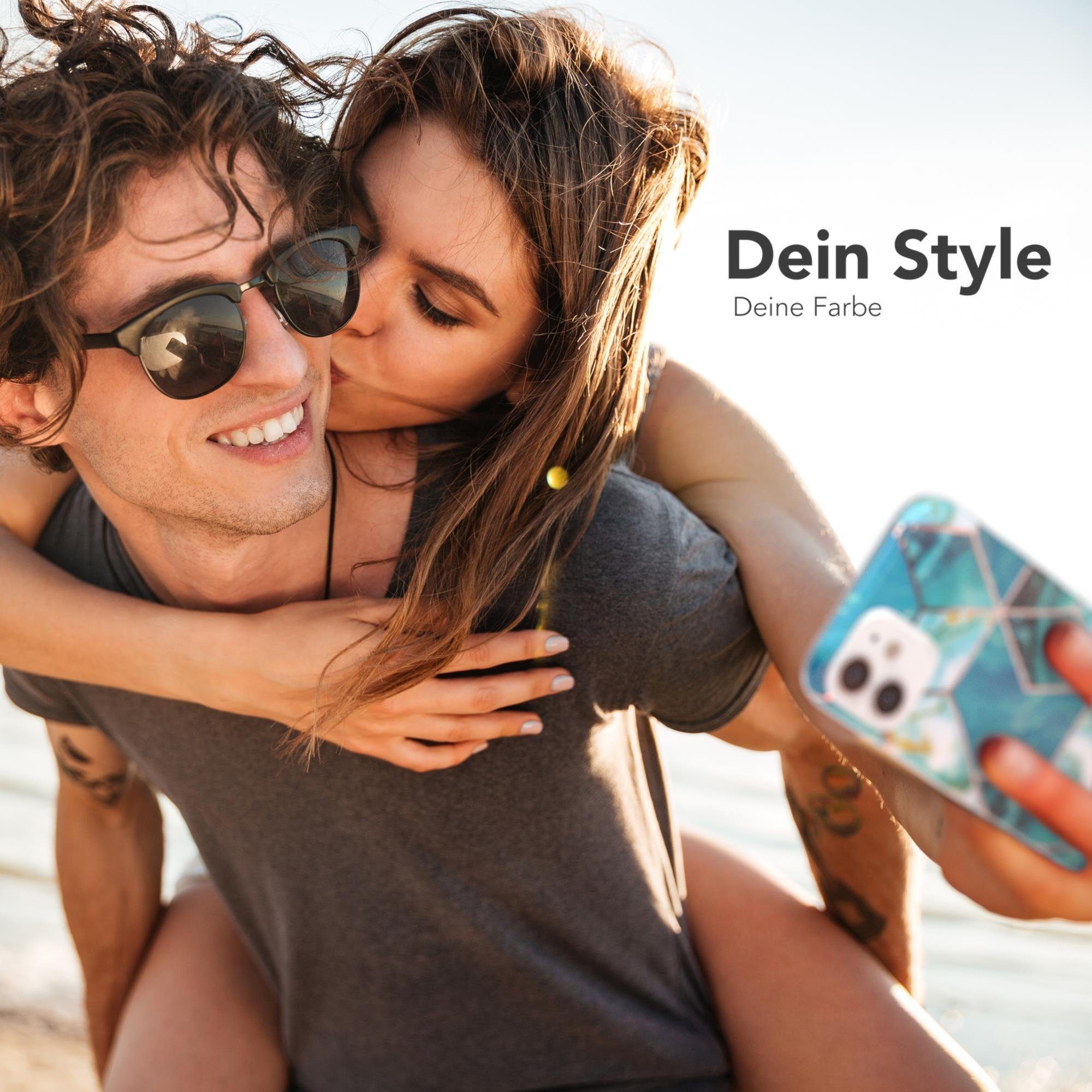 EAZY CASE Handyhülle IMD Motiv Cover für Apple iPhone 12 Mini 5,4 Zoll, Etui Silikonhülle Dünn Design Ultra Case kratzfest Marmor Blau Grün