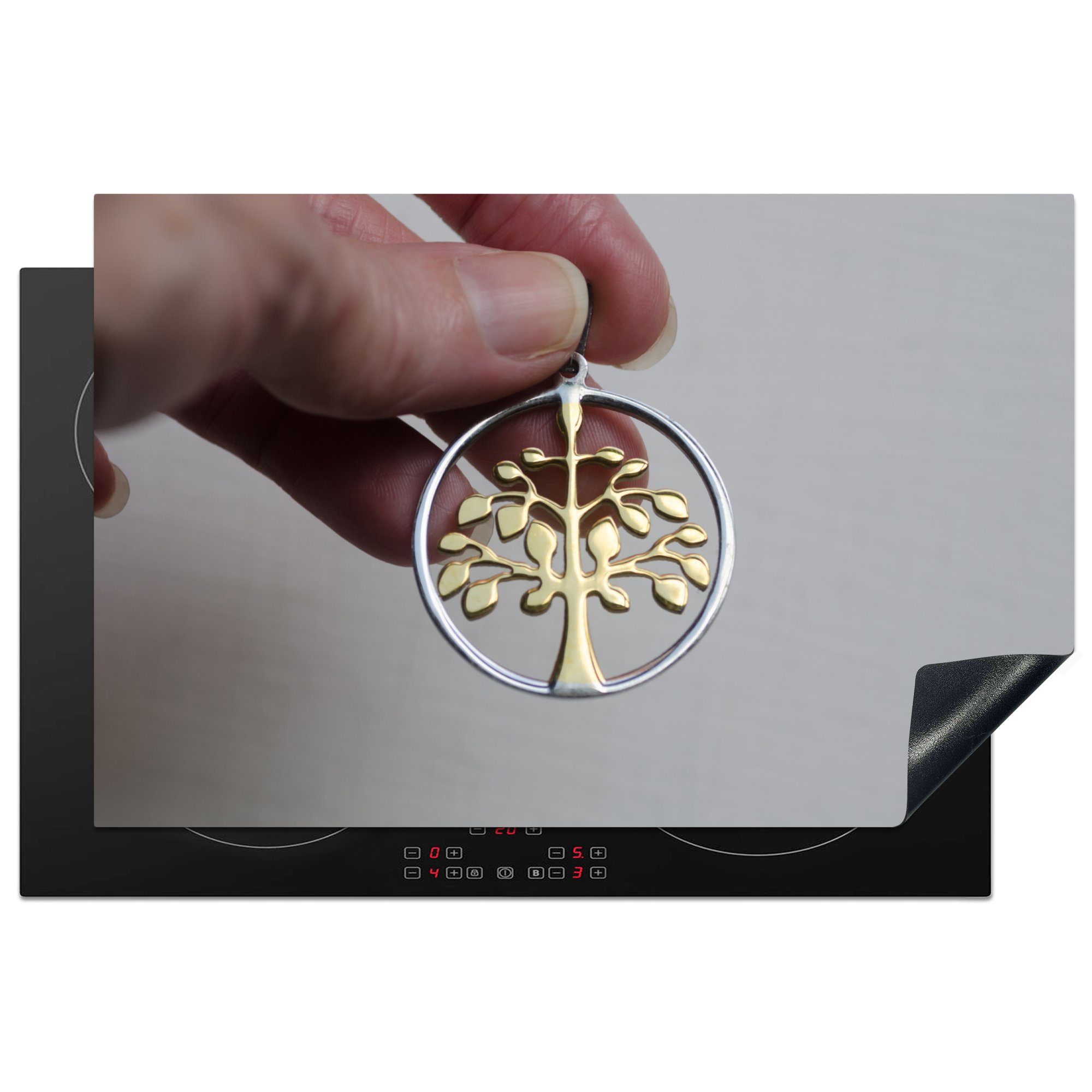MuchoWow Herdblende-/Abdeckplatte Hand mit Symbol des Lebensbaums, Vinyl, (1 tlg), 81x52 cm, Induktionskochfeld Schutz für die küche, Ceranfeldabdeckung