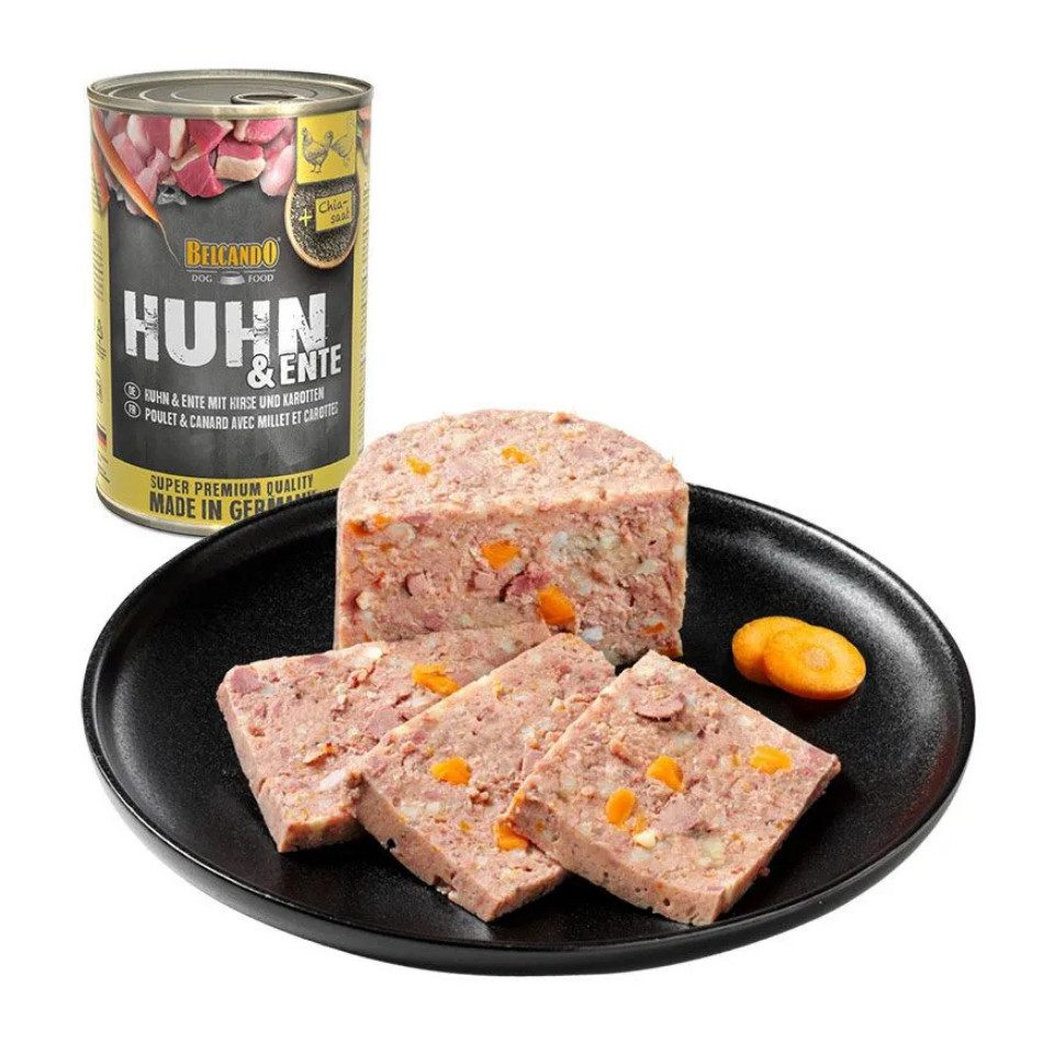 Belcando Huhn & Ente mit Hirse und Karotten - hochwertiges Nassfutter in Dosen 6x400g, Nassfutter für: Hunde