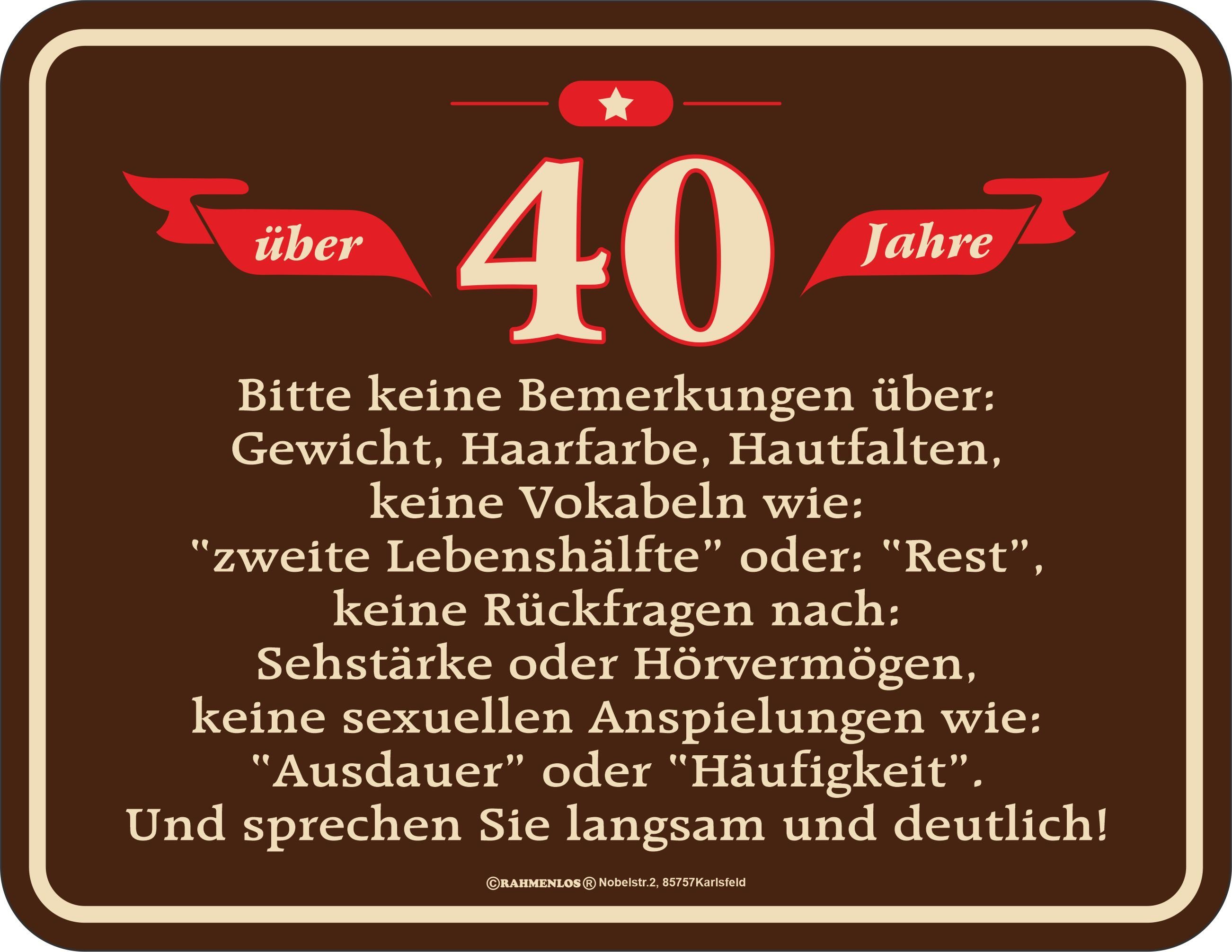 RAHMENLOS® Metallschild als originelles Geschenk zum 40. Geburtstag günstig online kaufen