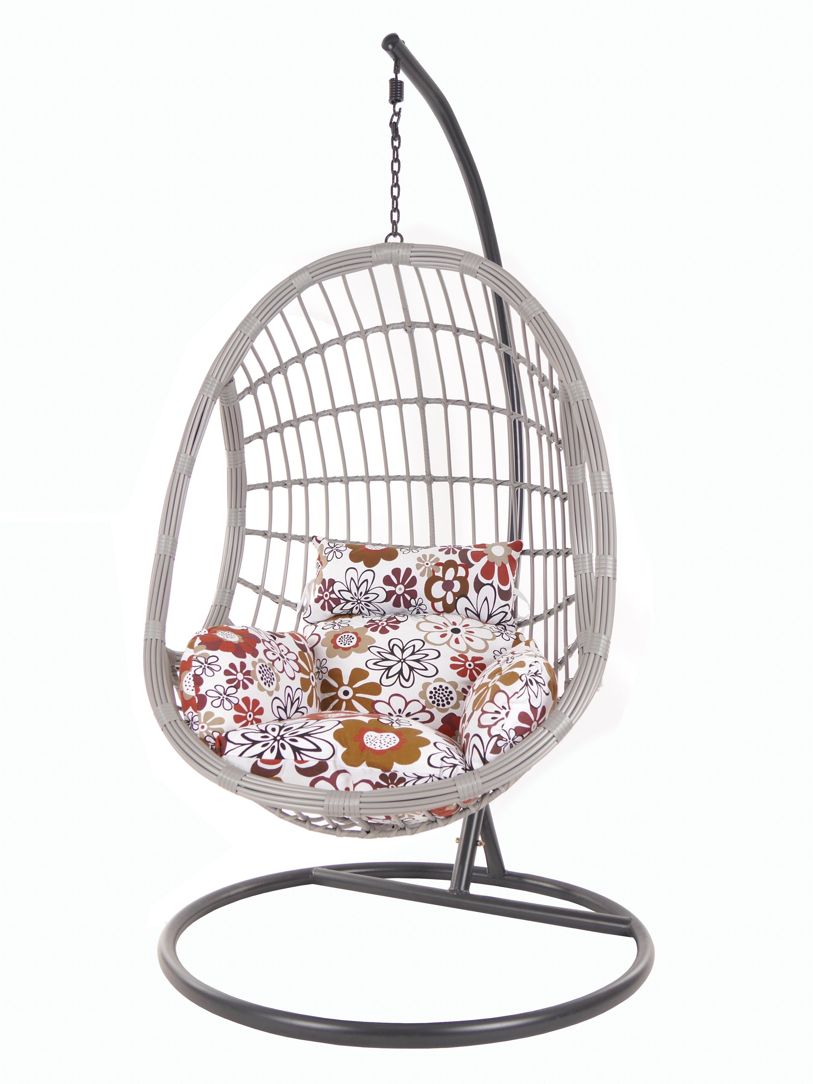 KIDEO Hängesessel PALMANOVA lightgrey, Kissen Swing flowers) Loungemöbel, retro (3762 blumenmuster mit Gestell Hängesessel und retro Chair