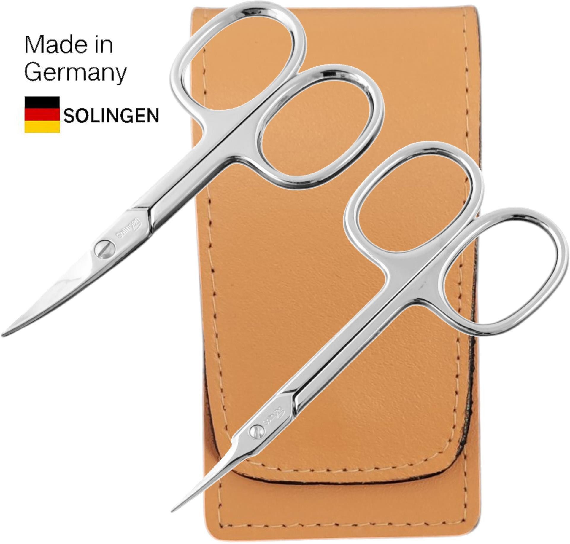 EloModa Maniküre-Kosmetik-Etui Solingen Nagelscheren Set mit Turmspitz-Schere & Echtleder Etui Made, 2 tlg., Nagelschere und Turmspitz-Schere