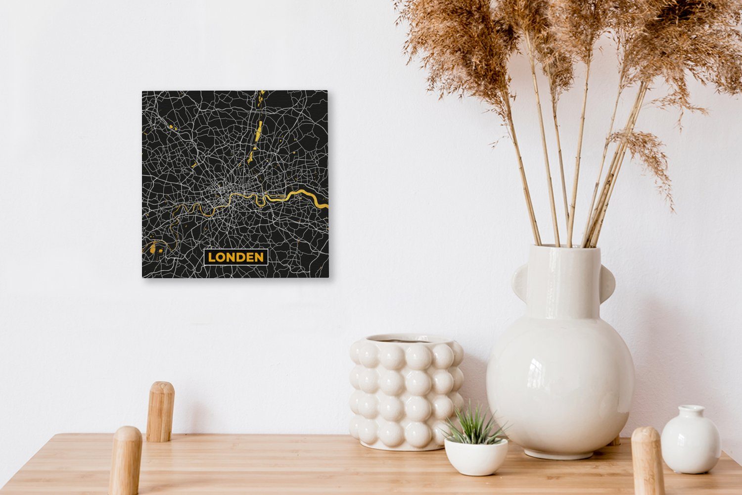 OneMillionCanvasses® Leinwandbild London - St), Schlafzimmer für - Karte, - Leinwand Bilder Stadtplan Gold (1 Wohnzimmer