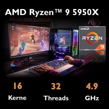 Meinpc Ryzen 9 5950X RTX 4070 Gaming-PC (AMD Ryzen 9 5900X, Nvidia GeForce RTX 4070, 32 GB RAM, 1000 GB SSD, Wasserkühlung, Wasserkühlung, RGB, Gaming, Gamer, Windows 11 Pro, Ryzen 9, RTX 4070)