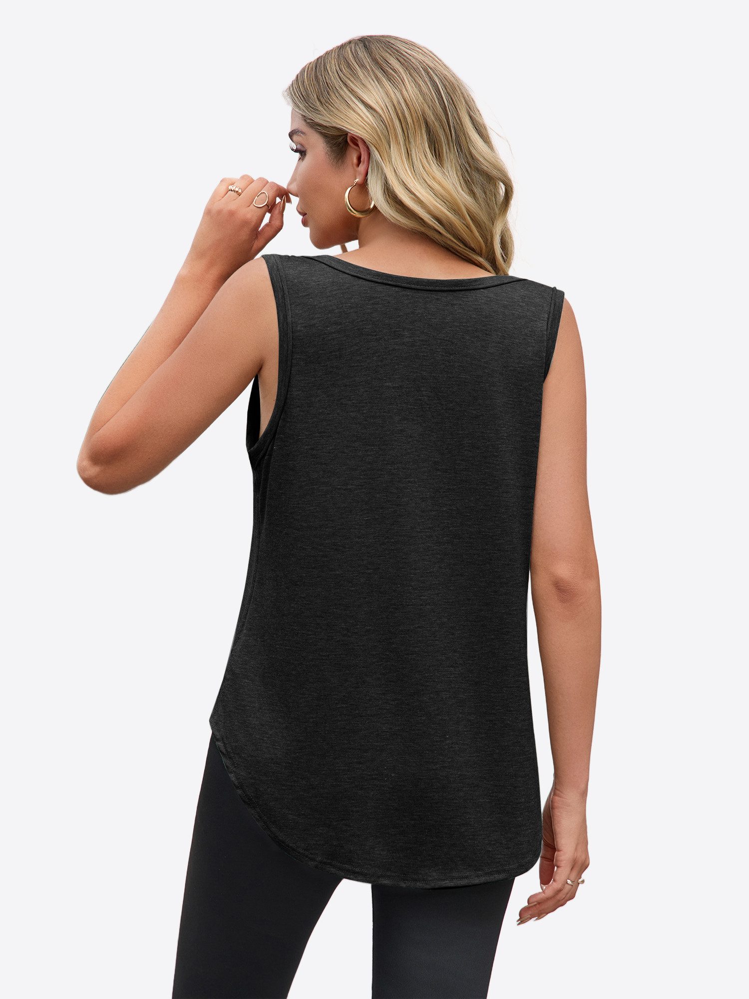 Imily Bela Tanktop Damen Loose ärmellos mit tiefem Rundhalsausschnitt Basic (Packung, 1-tlg., 1per-Pack) mit abgerundetem Saum in Unifarbe – Bild 2 von 5
