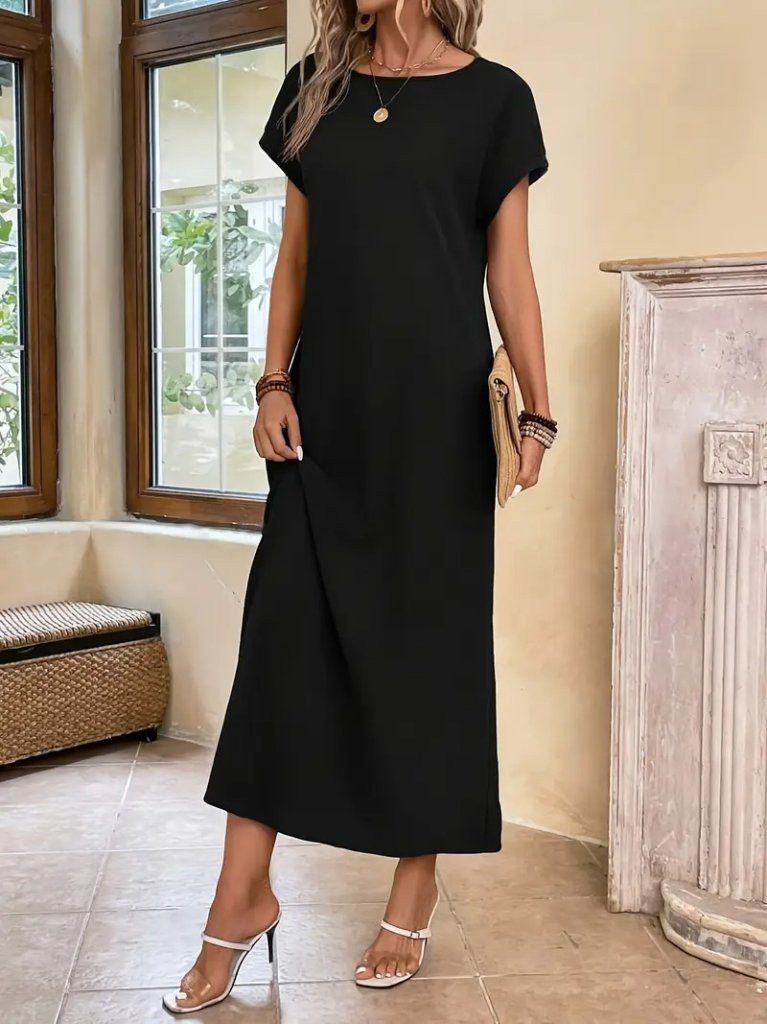 Moda Yakamoz Minikleid JANE'S Damen Langarm Viskosekleid mit offenem Kragen