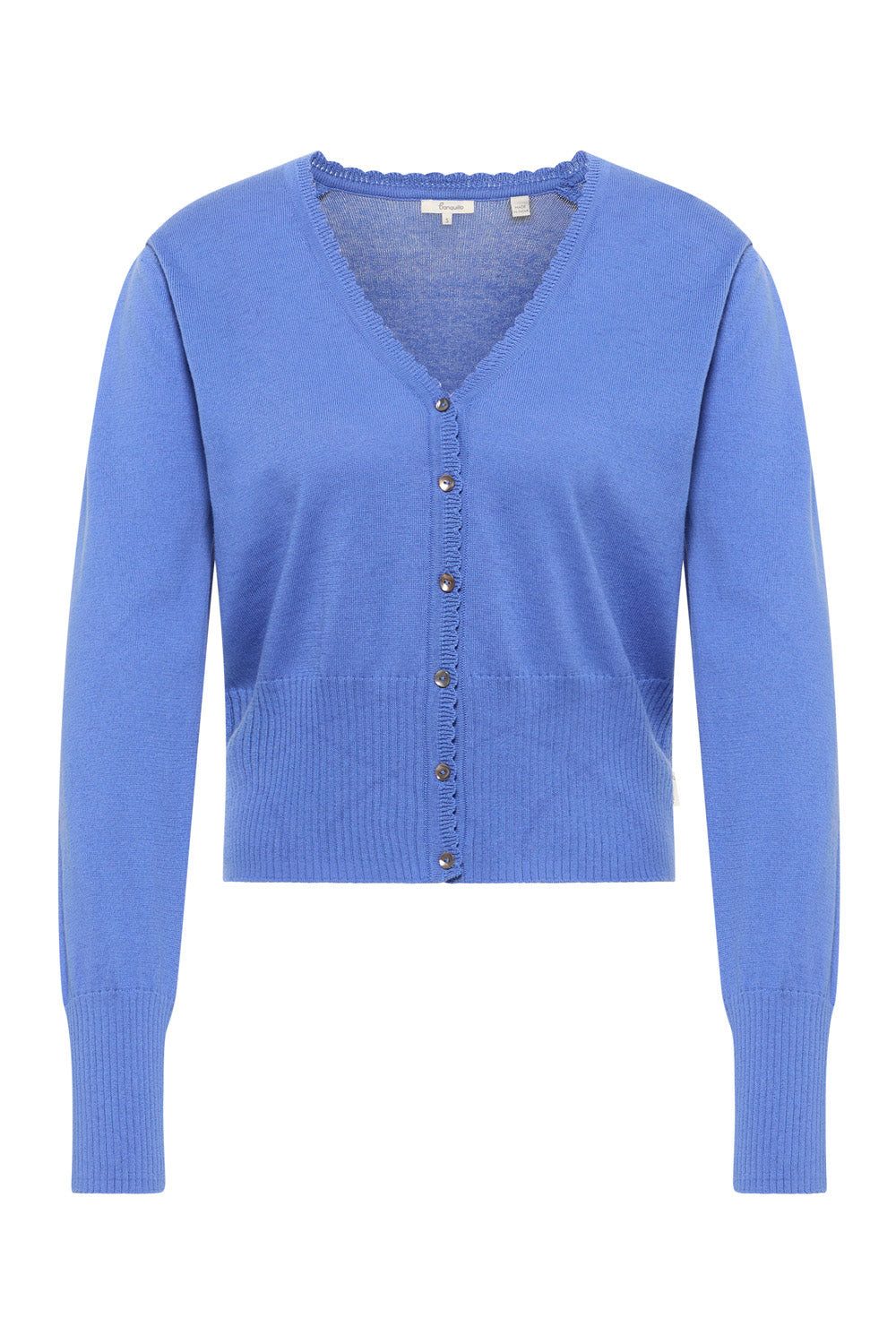 Tranquillo Strickjacke Damen Linaa aus Bio-Baumwolle Zierkante an V-Ausschnitt kurze Passform GOTS-zertifizierte Bio-Baumwolle, Rippbündchen – Bild 5 von 5