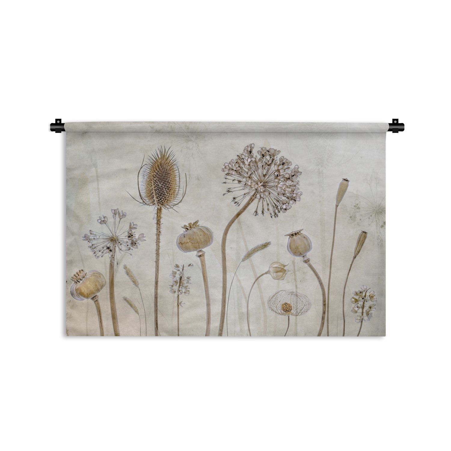 MuchoWow Wanddekoobjekt Blumen - Aquarell - Stilleben - Braun - Vintage, Wanddeko für Wohnzimmer, Schlafzimmer, Kleid, Wandbehang, Kinderzimmer