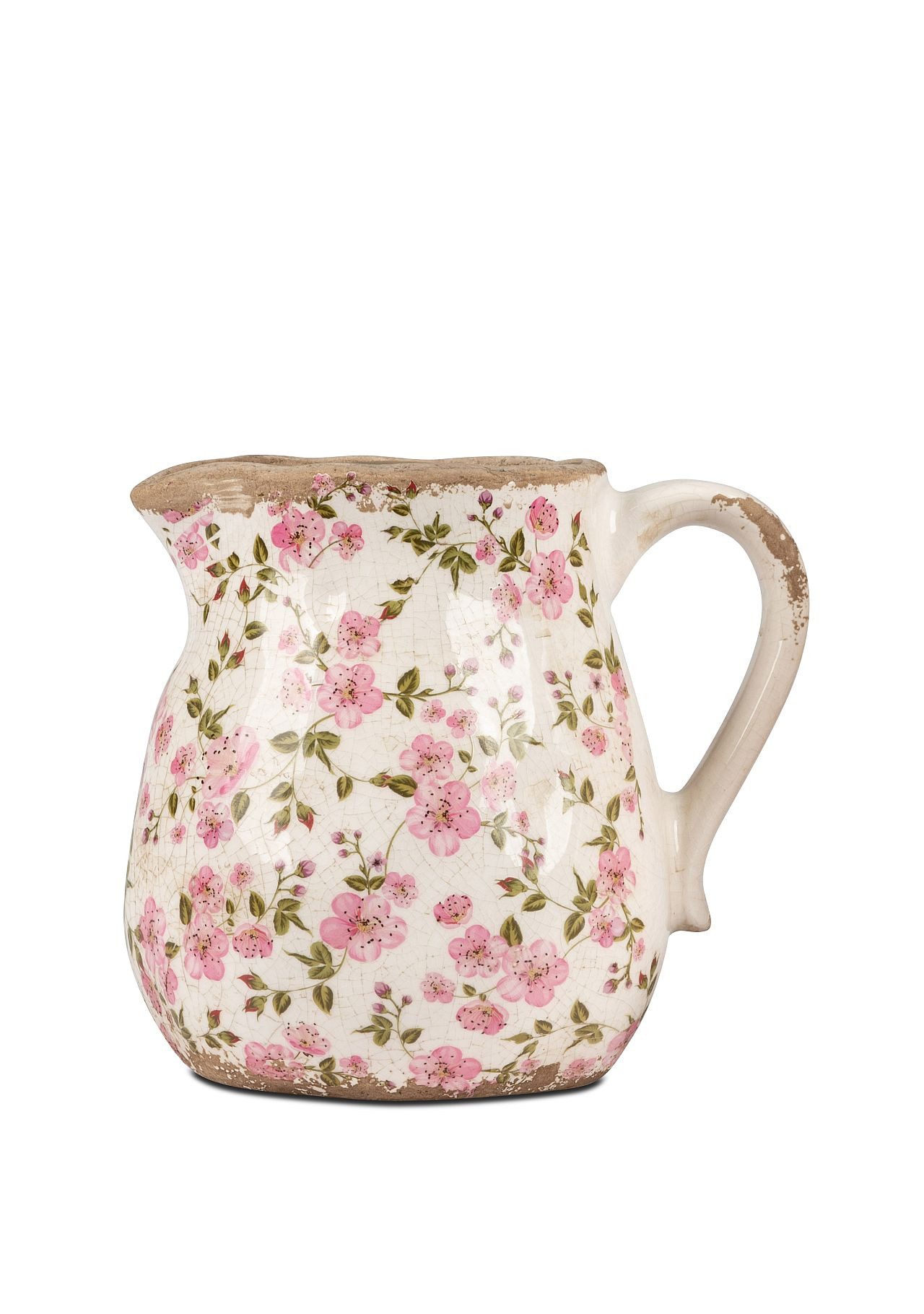 formano Dekovase Krug Vintage Blüten antik weiß rosa H. 16 oder 19cm