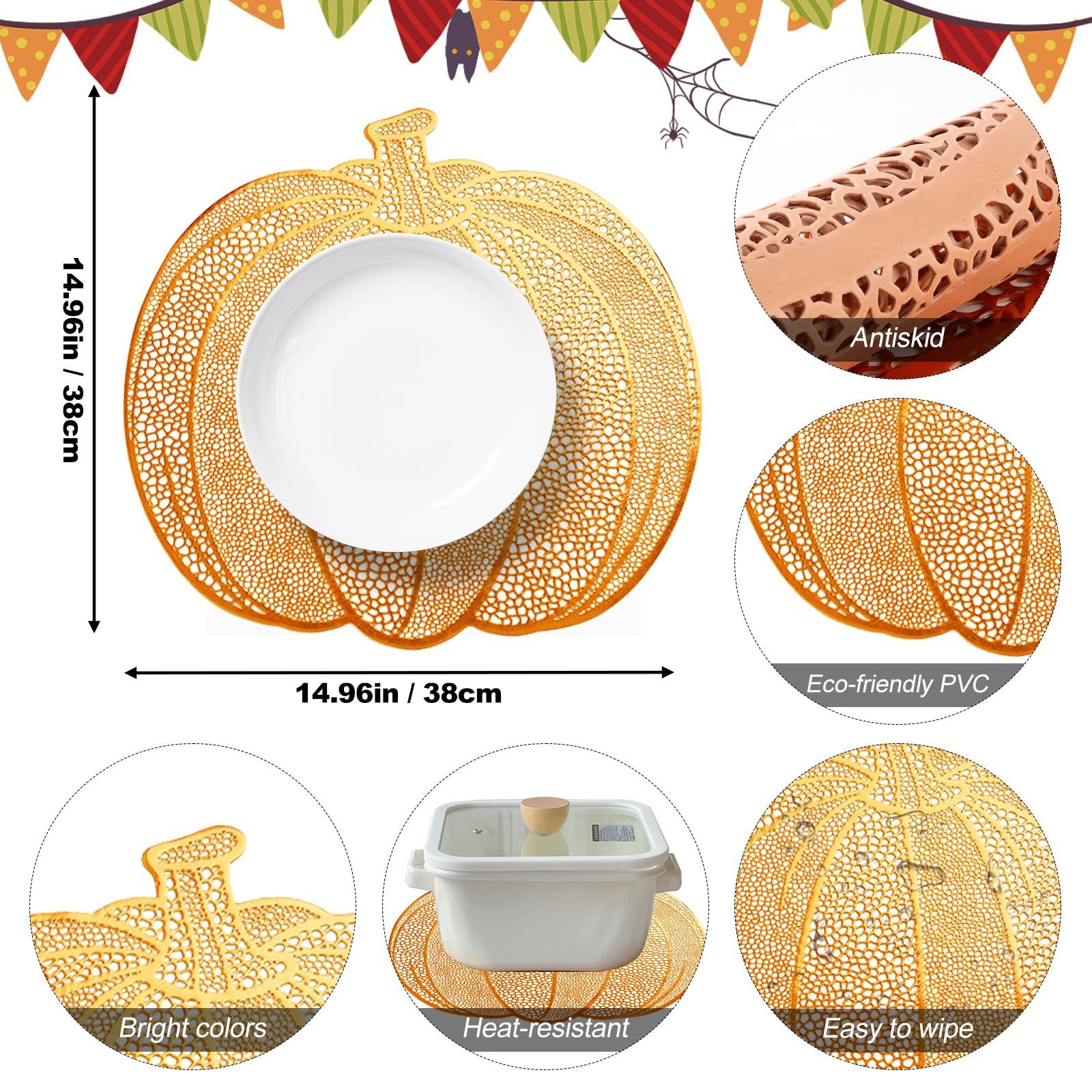 CLTYQ Platzset 6-teiliges Kürbis-Tischset, Tischsets mit günstig online kaufen