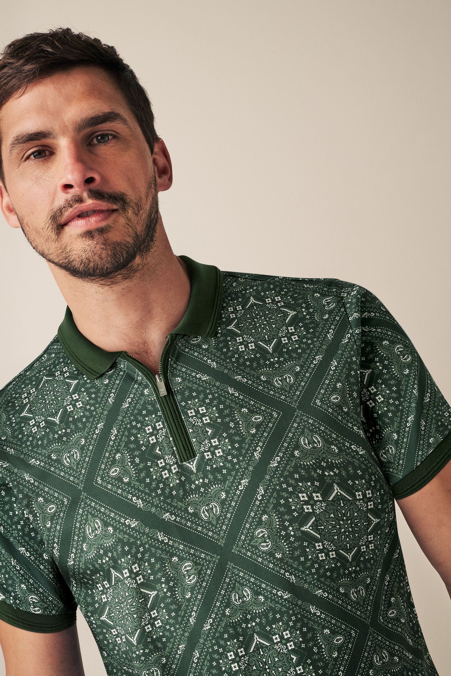 Next Poloshirt Geoprint mit Green Polo-Shirt Tile (1-tlg)