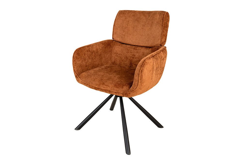 riess-ambiente Drehstuhl UNIQUE rost braun/schwarz – Chenille, mit Armlehne, Metallgestell (Einzelartikel, 1 St), 180° drehbar mit Rückholmechanik – ideal für Esszimmer oder Büro