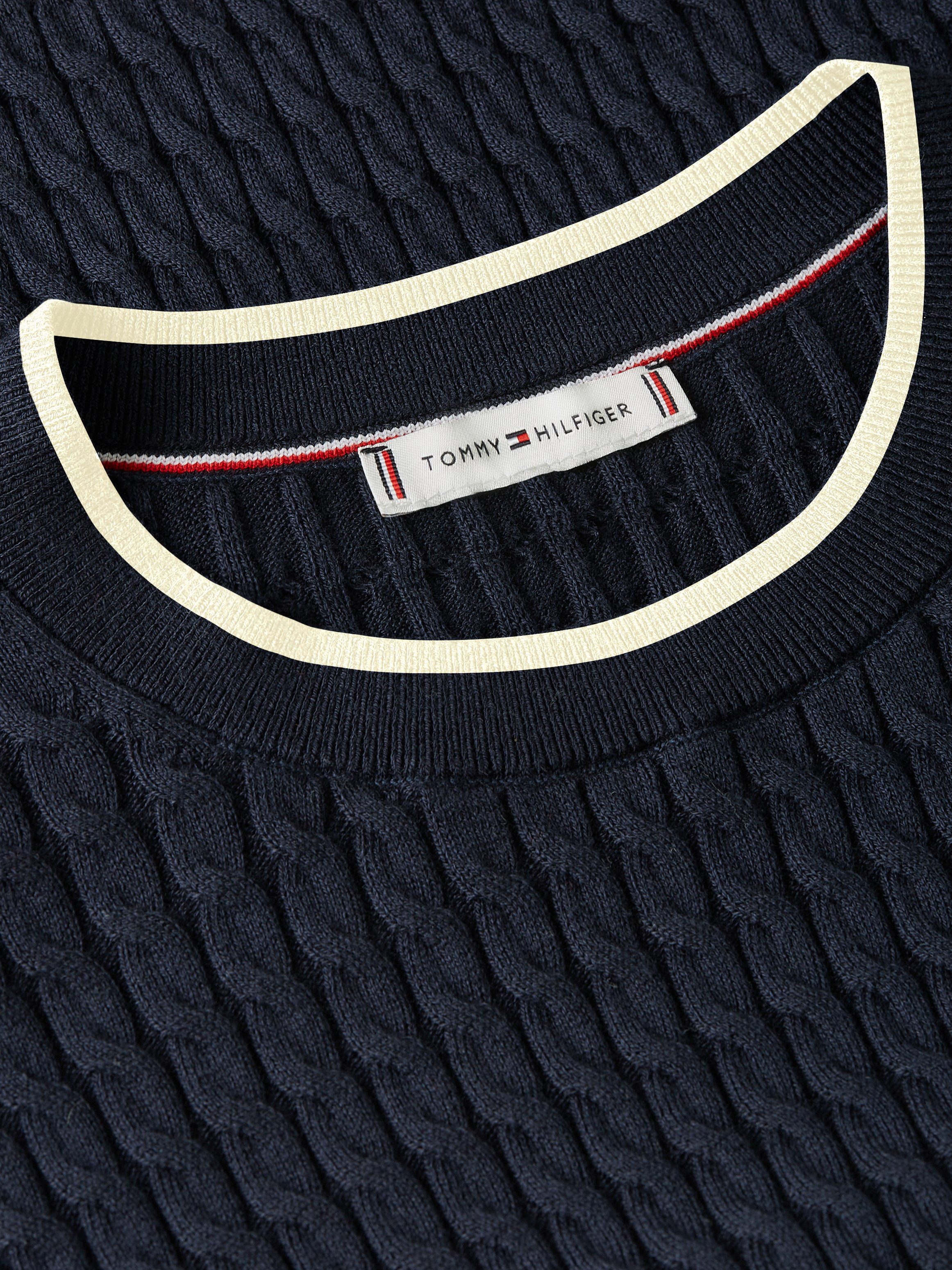 Tommy Hilfiger Rundhalspullover CO CABLE C-NK LS SWEATER Baumwolle, mit Zopfmuster, Regular Fit