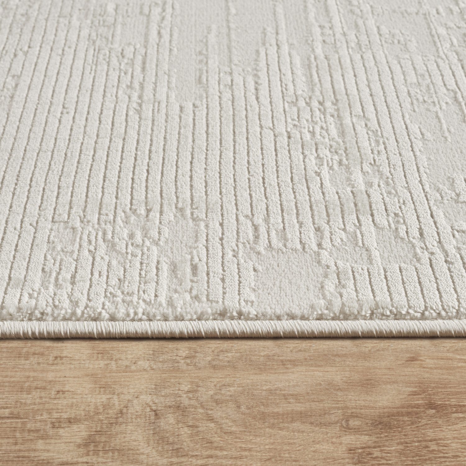 Carpetilla Teppich Kurzflor Teppich Creme Modern 3D Muster Wohnzimmer Schlafzimmer, Teppich Wohnzimmer 3D effekt Boho Einfarbig hoch-tief Bordüre – Bild 4 von 5
