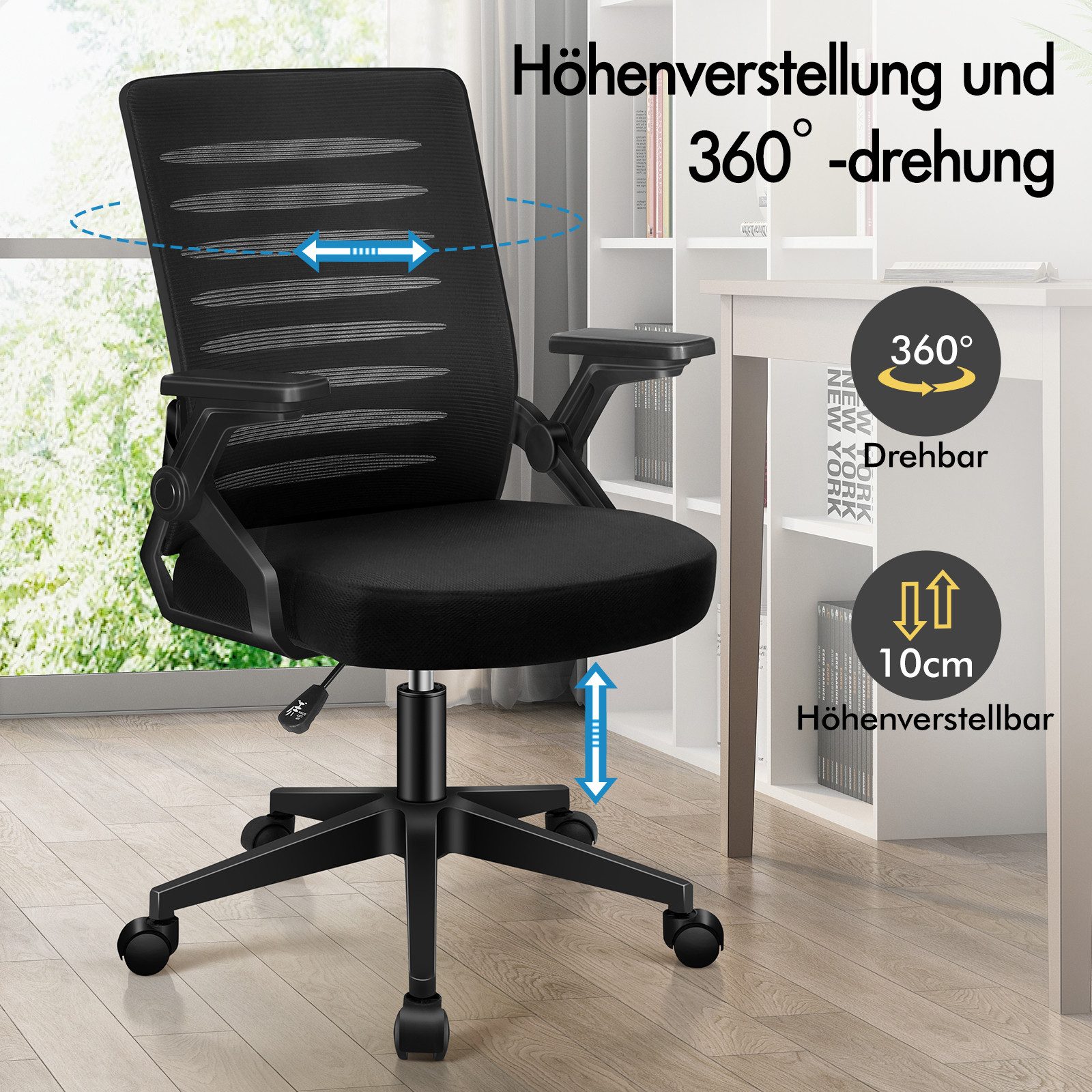 ALFORDSON Bürostuhl Lendenwirbelstütze, atmungsaktives Netz und Stoff, (1 St), Verstellbare Armlehnen für zu Hause und unterwegs