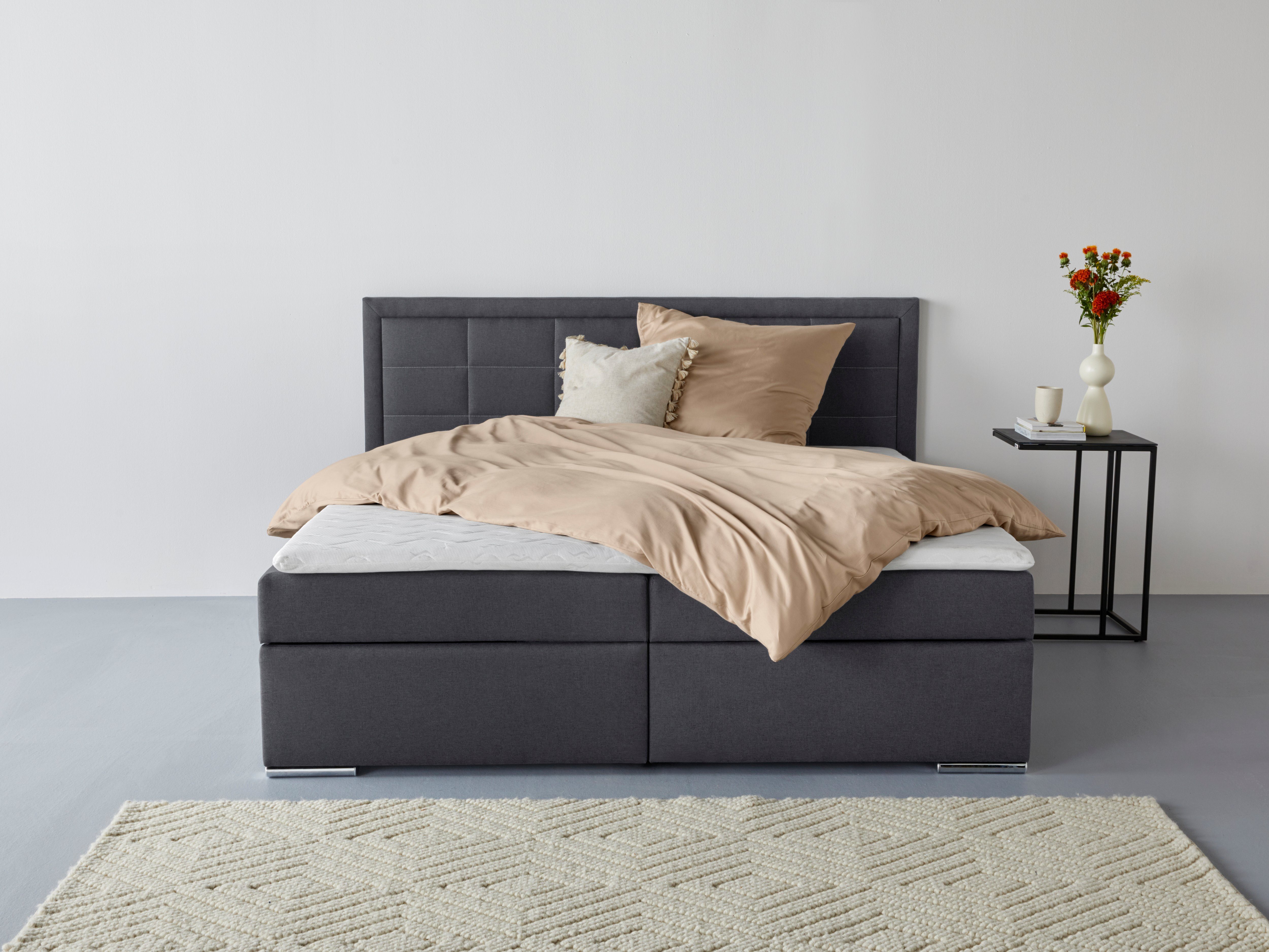 COLLECTION AB Boxbett ATHENA, Polsterbett wahlweise mit Bettkasten, Strukturstoff-Bezug (mit PUR-Schaumtopper (H2), Kaltschaumtopper (H3) oder Viscotopper (H4), Bonnell- oder Taschenfederkernmatratze H2,H3,H4, 140x200/180x200cm