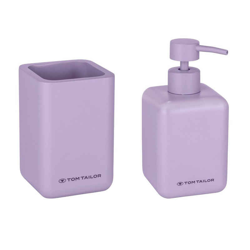 TOM TAILOR HOME Badaccessoire-Set Badezimmer Pumpspender Zahnbürstenhalter Flieder, Seifenspender, Zahnputzbecher, Polyresin, Trendfarbe Lilac, Glatte Oberfläche